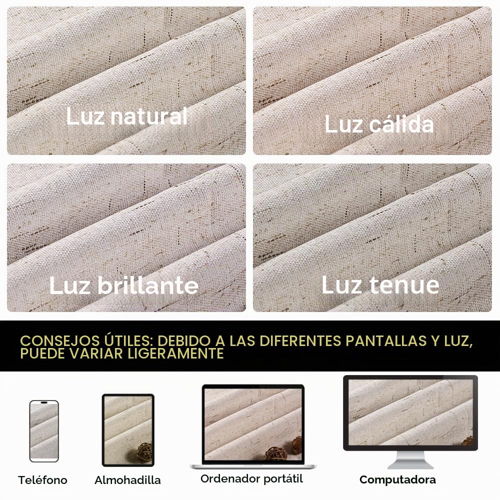 PrinceDeco Cortinas Opacas 100% de Lino Texturizado primitivo para Dormitorio/Sala de Estar, Cortinas de Ahorro de energía, Tela de arpillera con Forro Blanco Aislante térmico (52 x 96 Pulgadas,