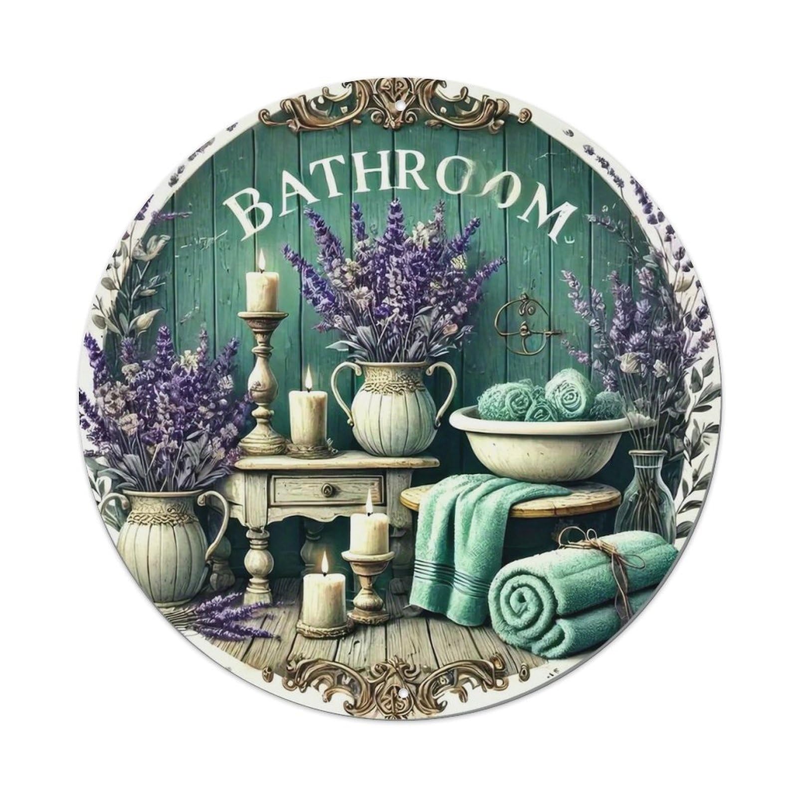 Lavender Candles Towels Vase Bowl Round Tin Sign Vintage Metal Sign Home Bar Garden Indoor & Outdoor Wall Decor Retro Metal Poster 8x8 Inch