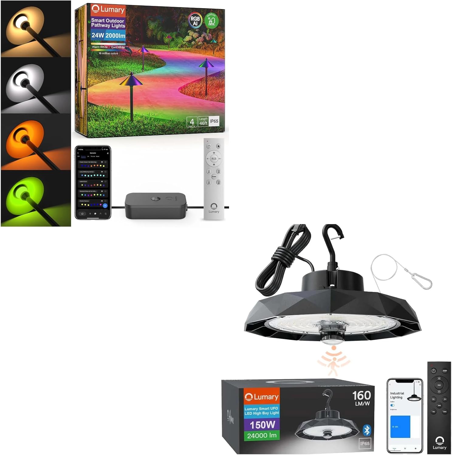 Lumary Smart UFO LED High Bay Light +Lumary Smart Low Voltage Pathway Lights