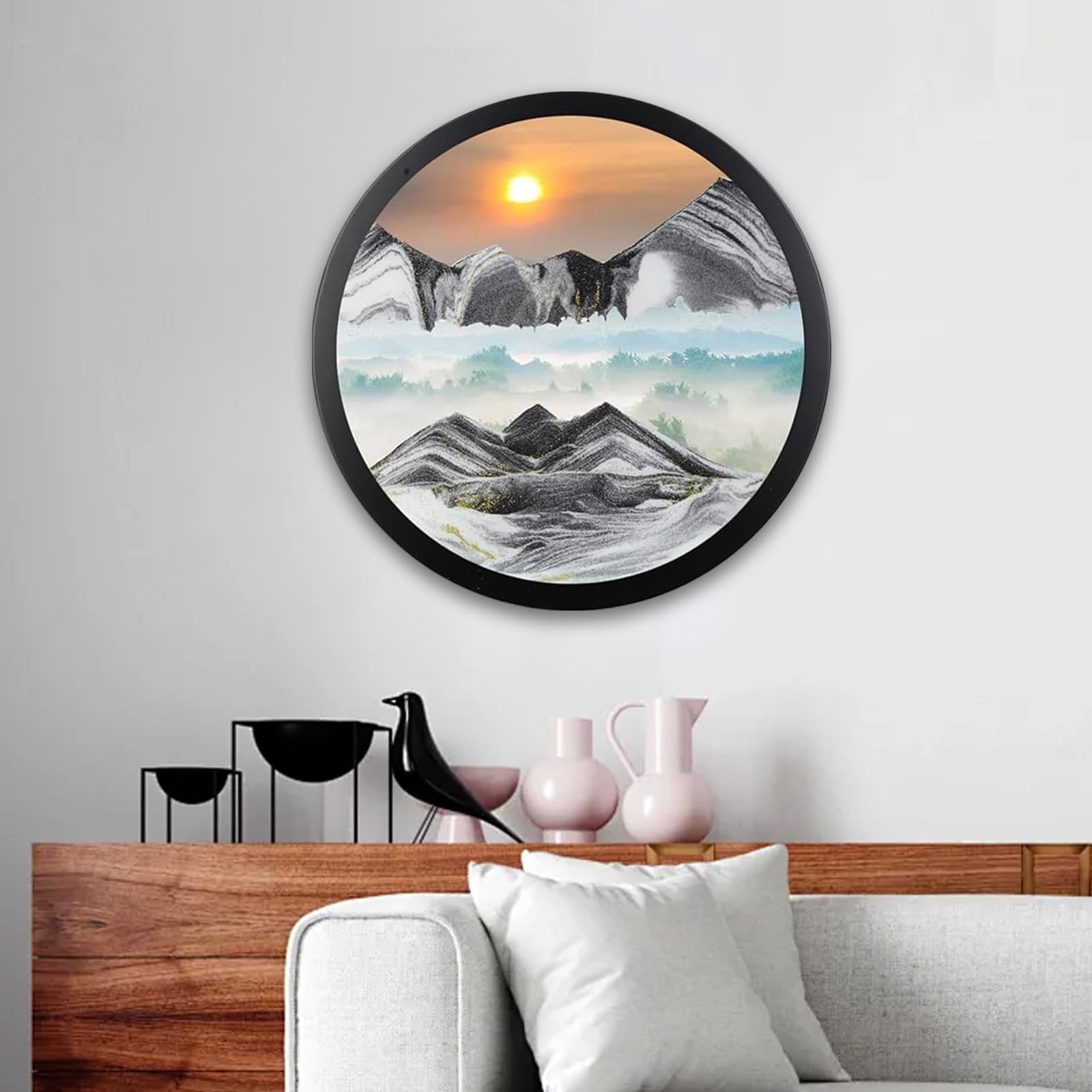 BBYYT Moving Sand Art, Sand Art, Wall Mounted Rotate Sculpture, Wall Art Deep Sea Sandscape Room Decoration, Glass Crafts Solid Wood Frame, Relaxing Mood Home Office Work Decor(gray2, 23.6'')