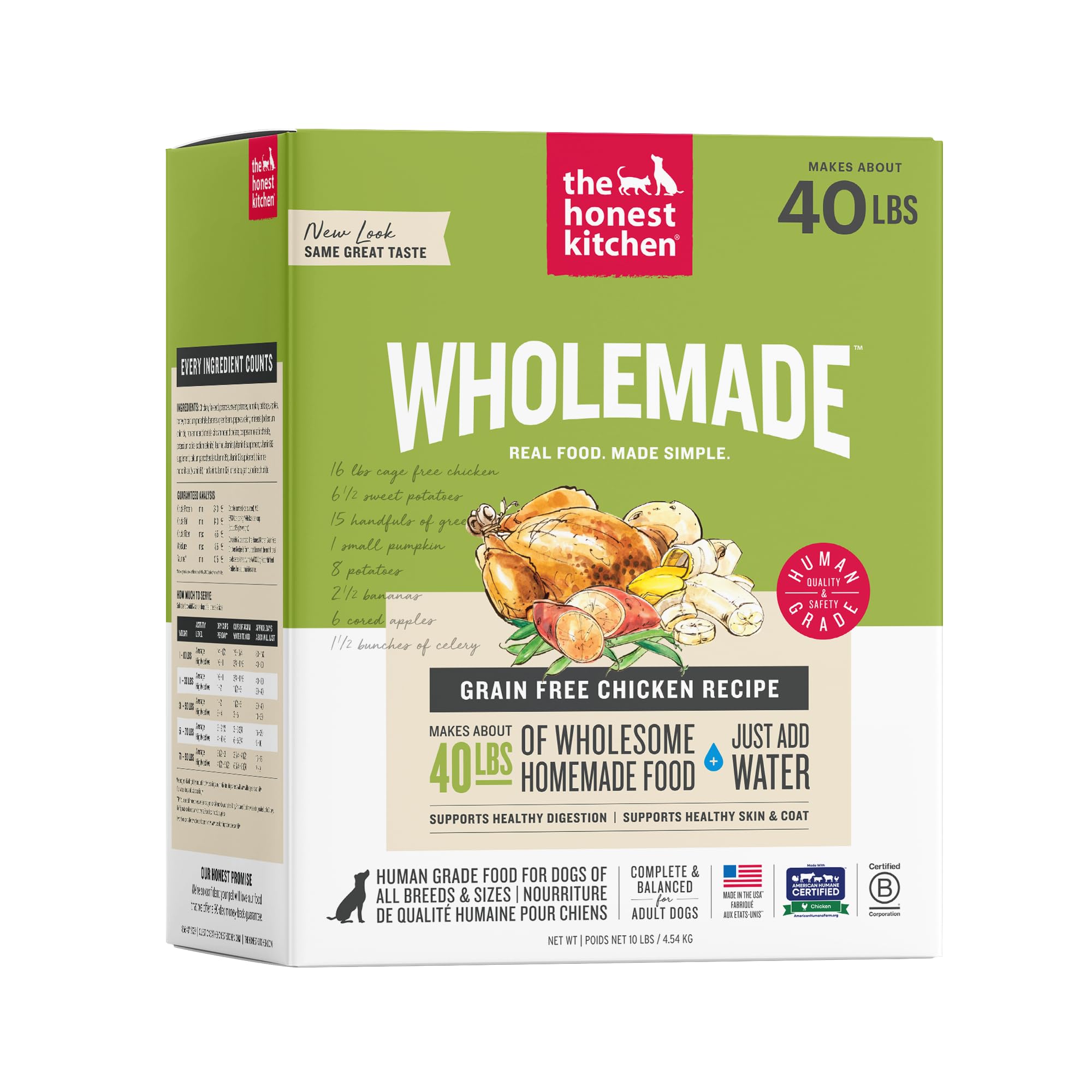 The Honest Kitchen Wholemade Grain Free Chicken Recipe, Human Grade Dehydrated Dog Food, Just Add Water, Supports Healthy Digestion, Skin &amp; Coat, Topper for Dry or Wet Dog Food, 10 lb Box Makes 40 lbs
