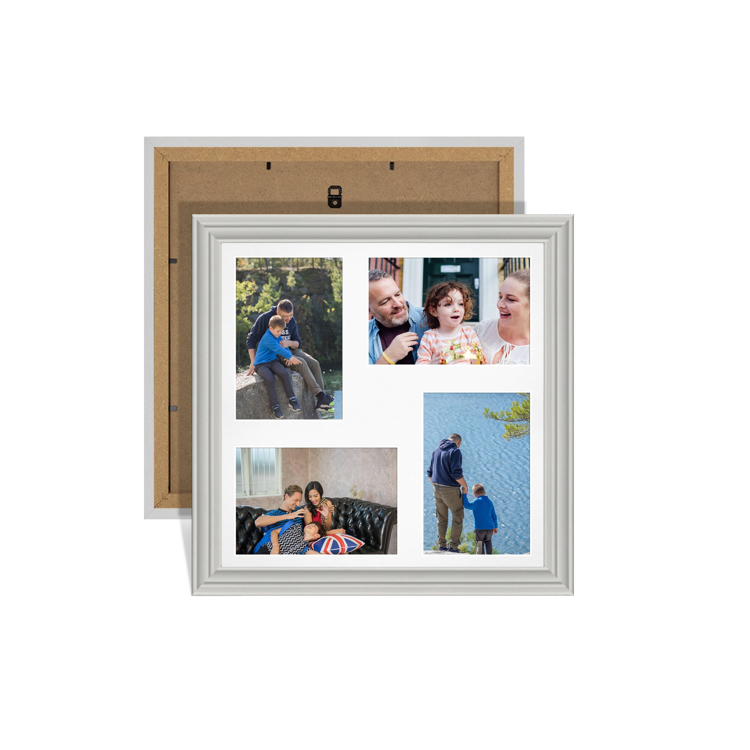 Alison Kingsgate Light Grey 12x12 Photo frames for multiple pictures - 4 Apertures Collage Frame with White Mount - Holds (4x) 6x4 Photos - Engineered Wood & Perspex