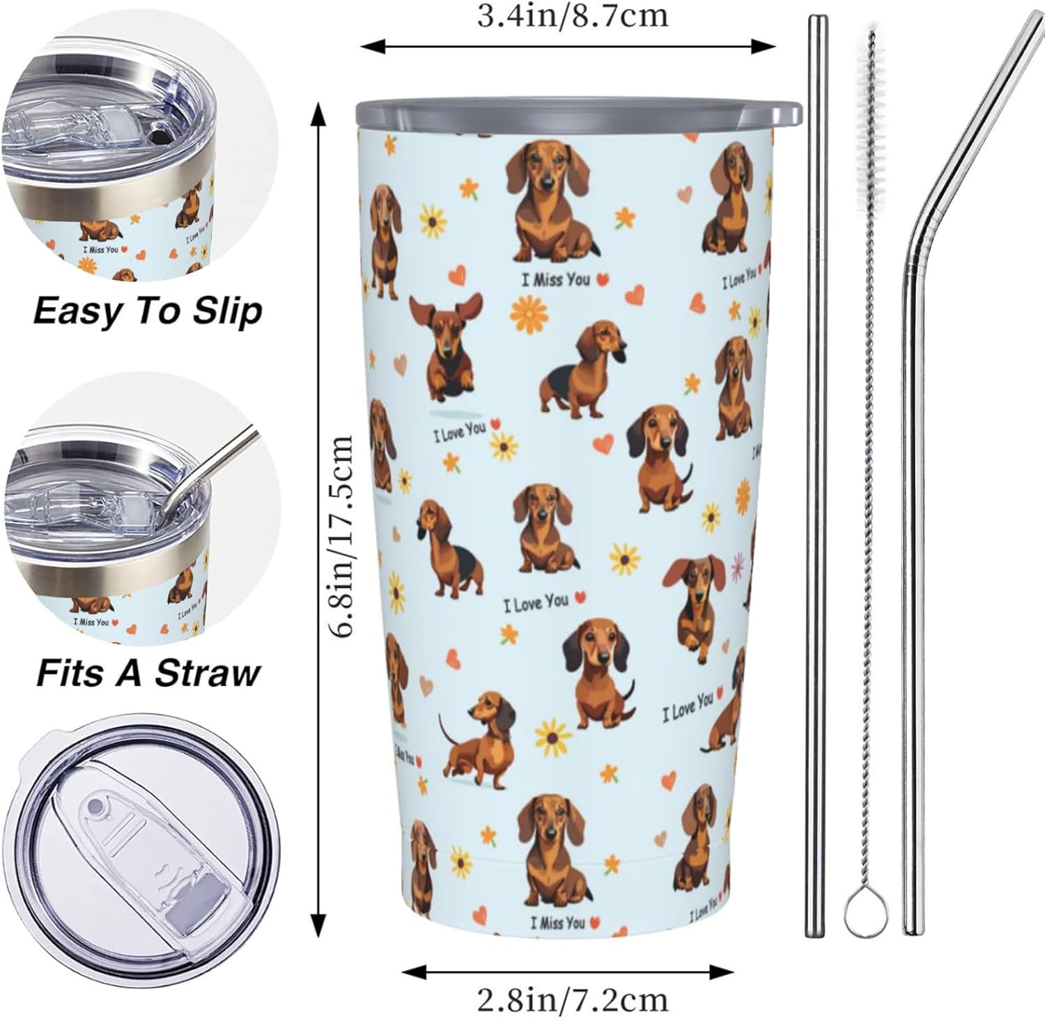 Dachshund Dog Tumbler 20 OZ with Lid and Straw, Insulated Tumbler Mug Cup, Dachshund Gifts for Men Women - Image 4