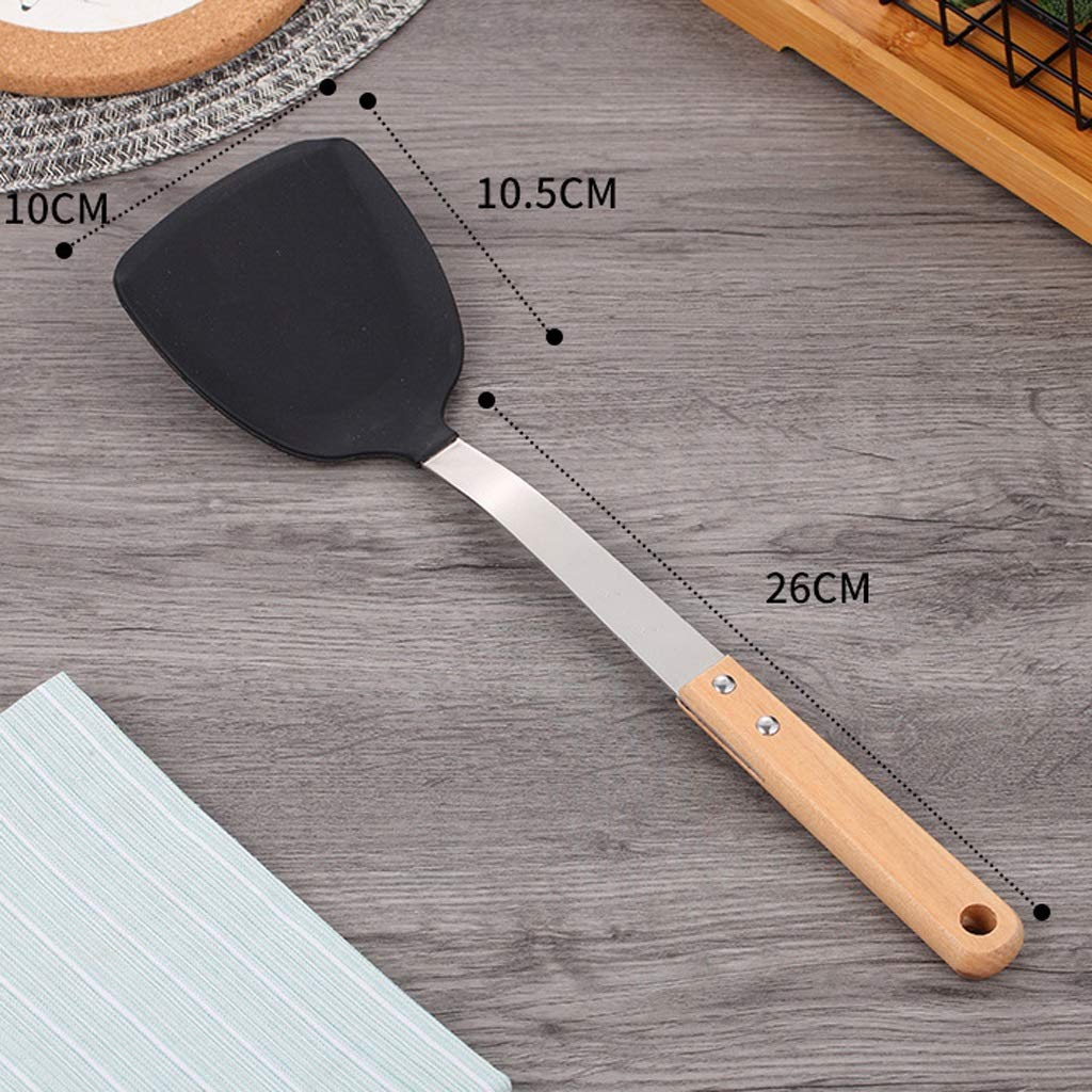 Pfannenwender aus Edelstahl - Antihaft-Silikon-Wok-Spatel mit hitzebeständigem Holzgriff, korrosionsbeständige, langlebige Wok-Utensilien Küchenwerkzeuge