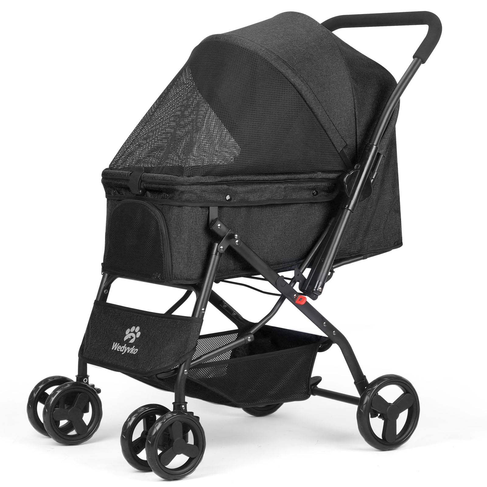 Poussette pliable pour animal de compagnie avec panier de rangement, roue avant à 360° avec frein, poussette de voyage légère pour chiens et chats de petite et moyenne taille (noir 1, 4 roues)