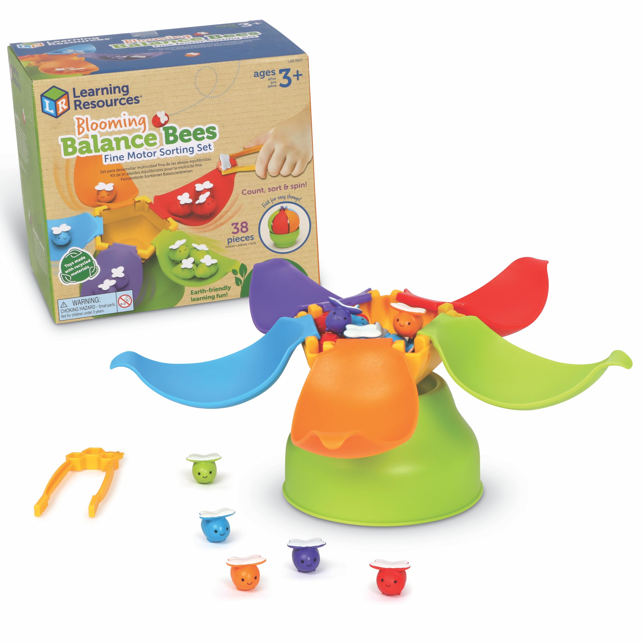 Learning Resources Blooming Balance Bees Fine Motor Sorting Eco Friendly Set - Preschool Learning Activities , Montessori Toys for Toddlers , Kids Easter Gifts, Ages 3+