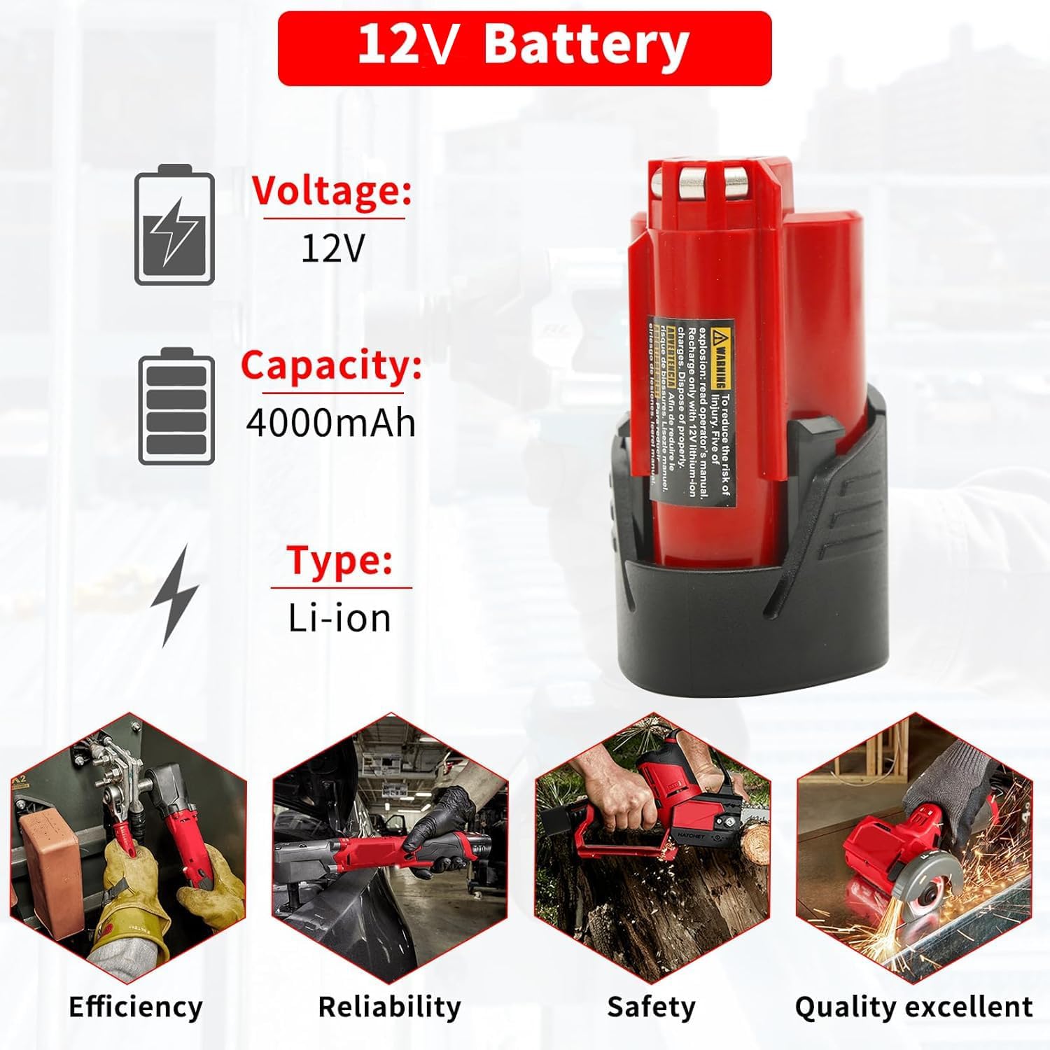 2Packs 4.0Ah 12V Lithium Ion Battery for 12 Volt Max Replacement Battery Compatible with 48-11-2420 48-11-2411 48-11-2401 48-11-2402 48-11-2401 Cordless Power Tools - Image 6