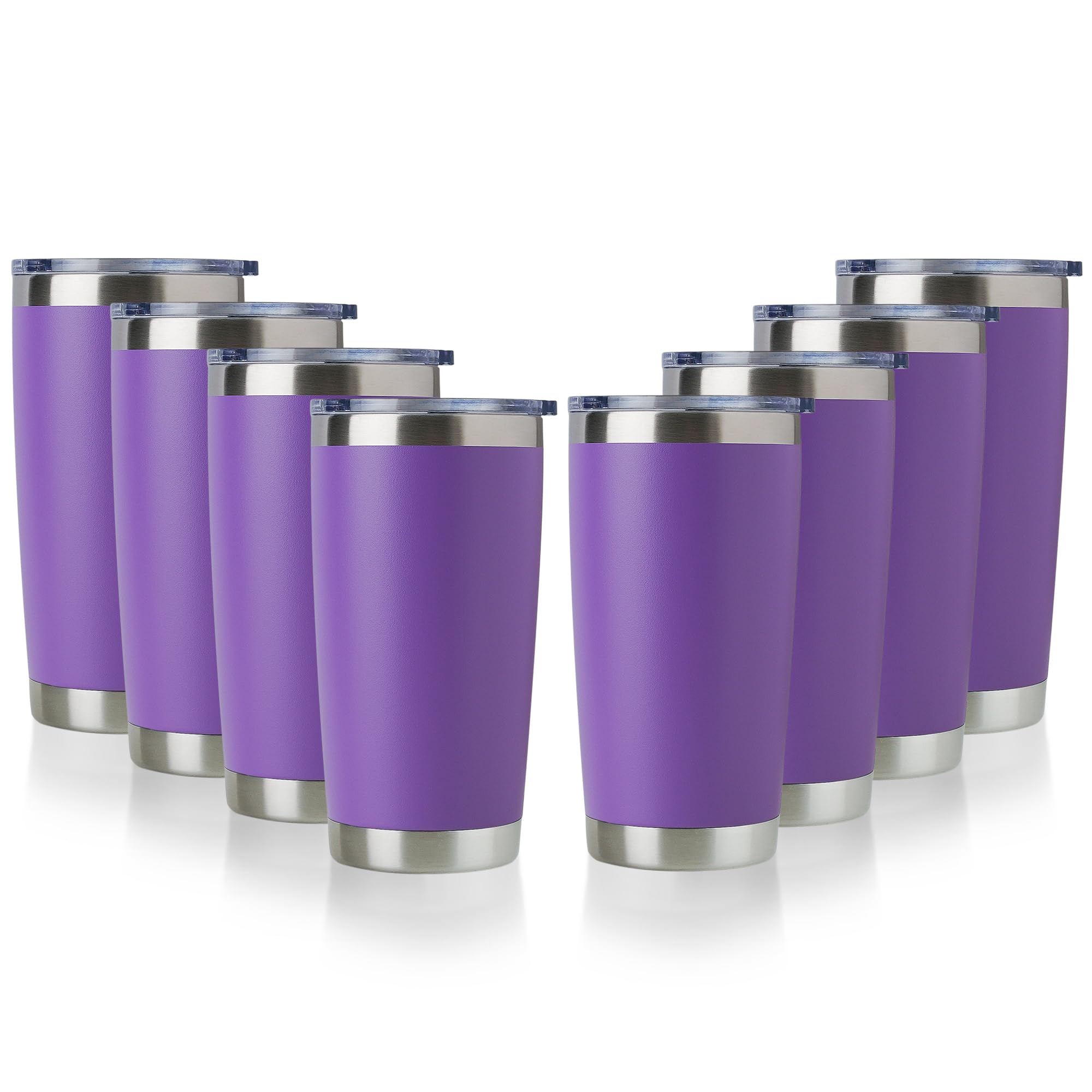 DOMICARE Vaso de acero inoxidable de 20 onzas a granel con tapa, taza de viaje aislada al vacío de doble pared, taza de café con recubrimiento en polvo (morado polvo, 8)