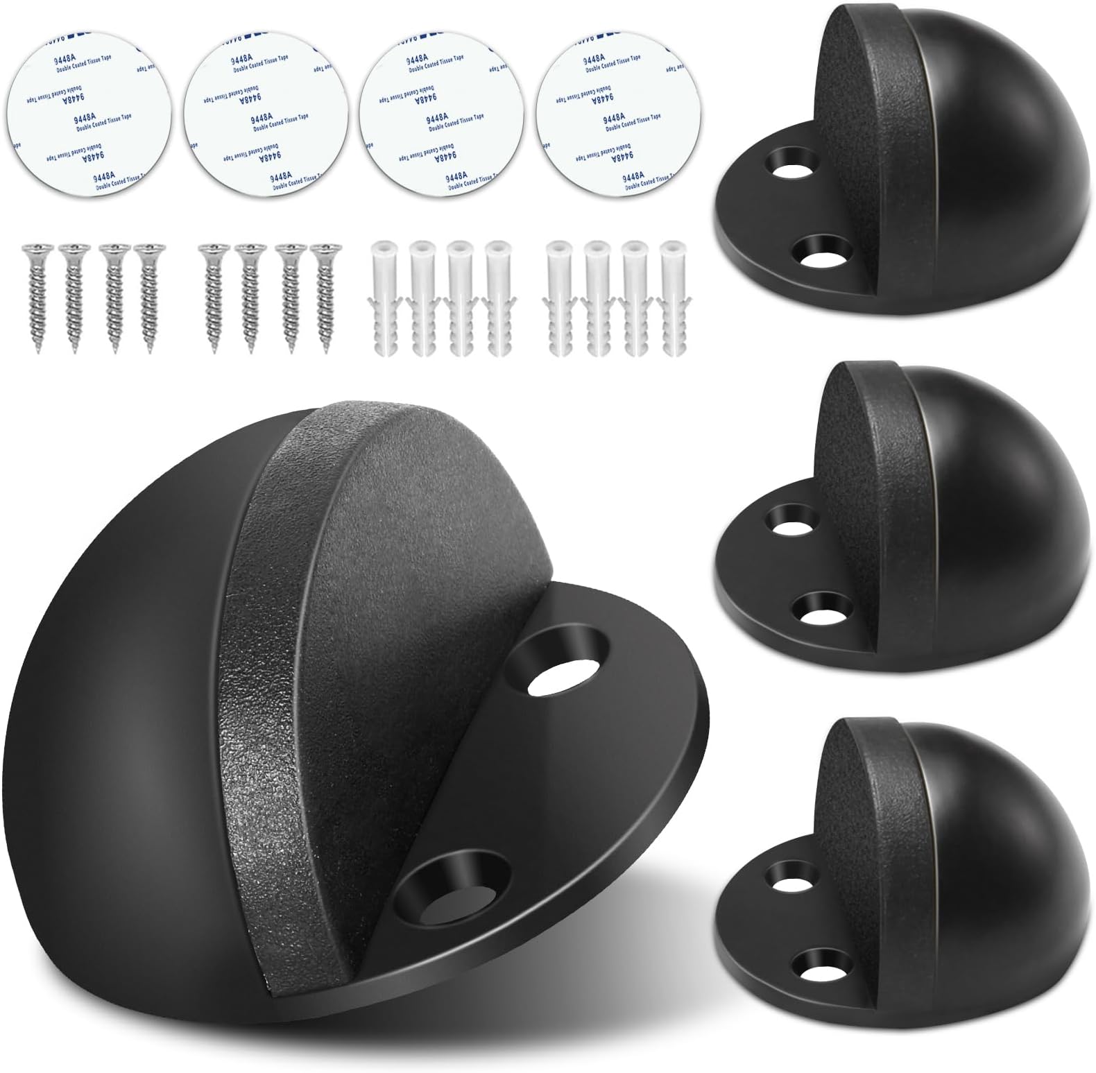 4 Pack Door Stops Self Adhesive Floor Door Stopper Black No Drill Doorstop Rubber Bumper Door Stoppers for Bottom of Door