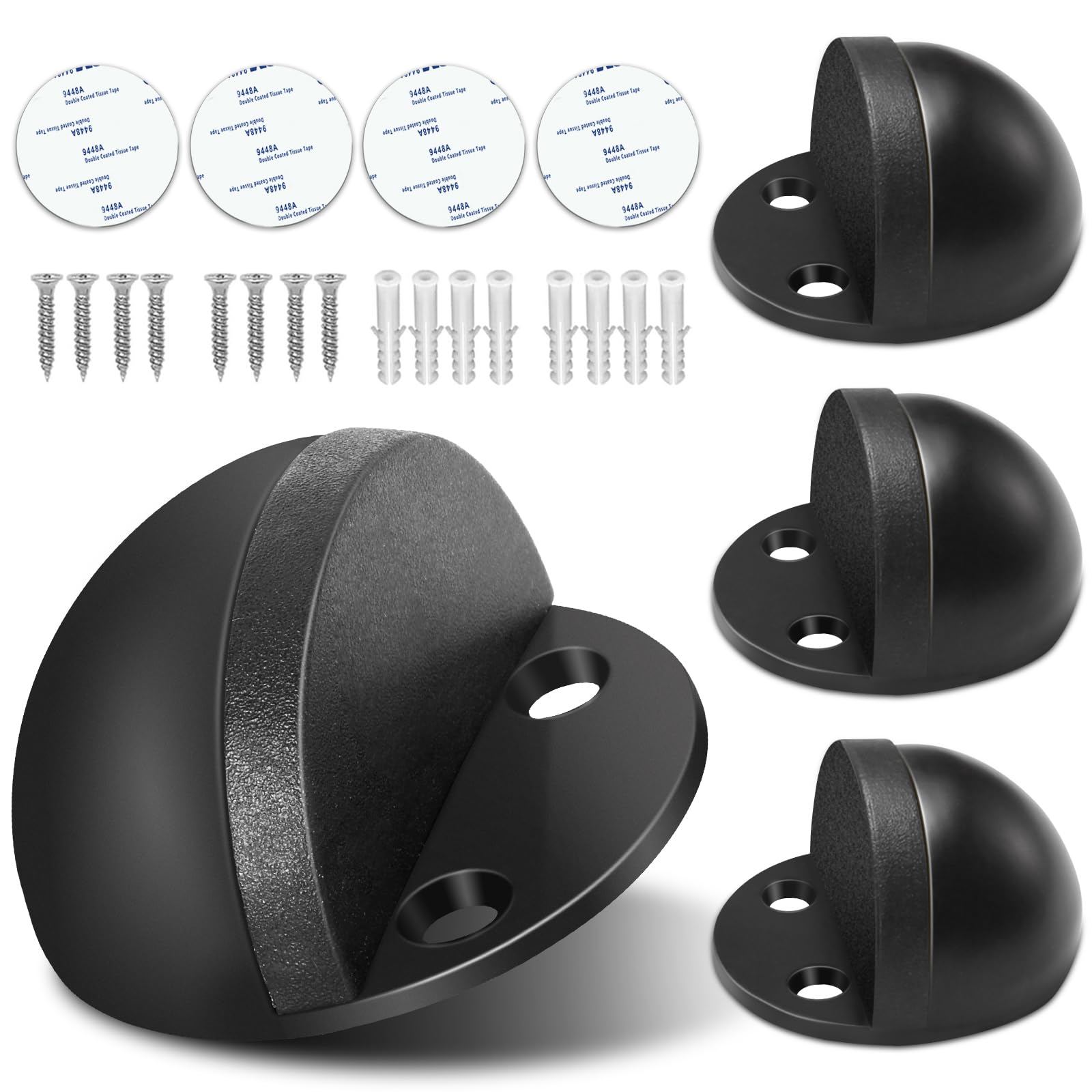 4 Pack Door Stops Self Adhesive Floor Door Stopper Black No Drill Doorstop Rubber Bumper Door Stoppers for Bottom of Door