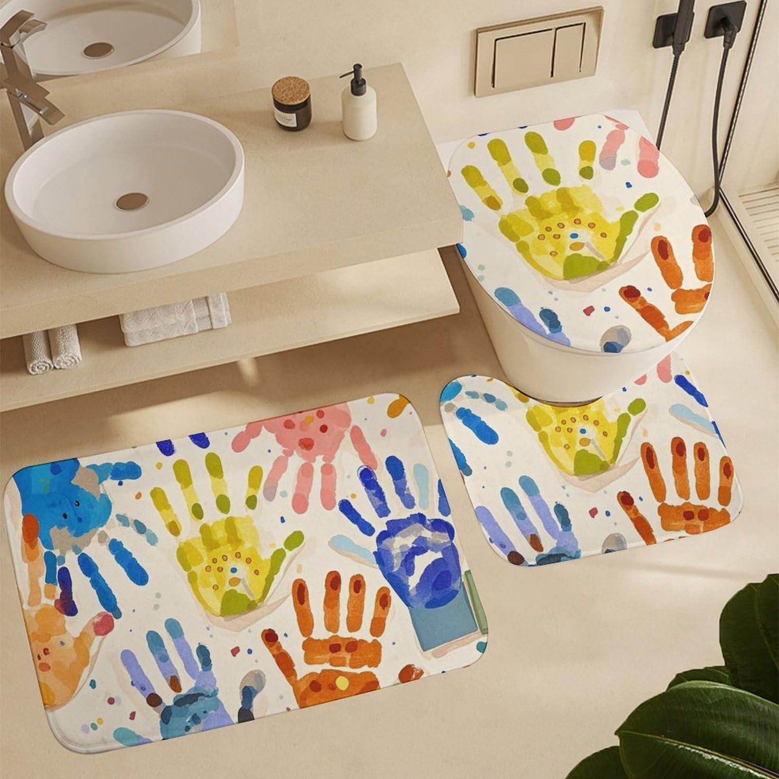 Tapis de bain trois pièces haut de gamme design empreinte de main confort absolu