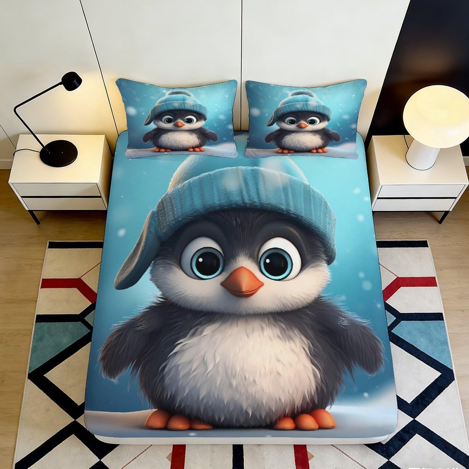 Zfldkwgb Style-2 3D Printed Cute Penguin Fitted Sheet Microfiber Soft Breathable Cartoon Animal Bed Cover For Bedroom Dorm Mattress Protection Decor 90X200x25cm