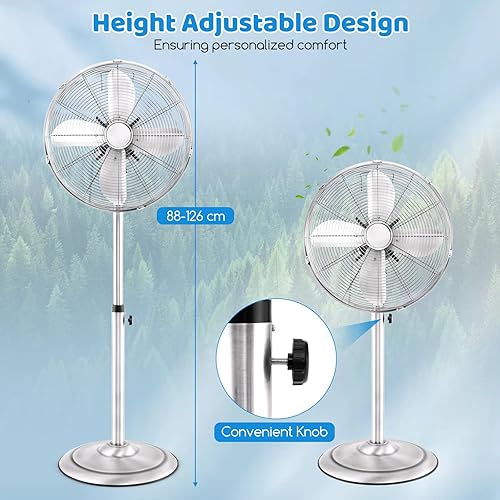 Miniatura 5 de Tangkula Ventilador de pedestal de metal de 16 pulgadas, ventilador de pie de metal industrial con altura ajustable, 3 velocidades, oscilación de