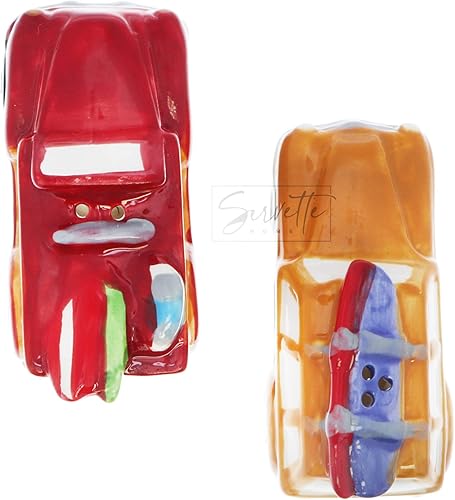 Miniatura 6 de Novedoso juego de salero y pimentero de cerámica para viajes, tema de playa, coches retro con tabla de surf