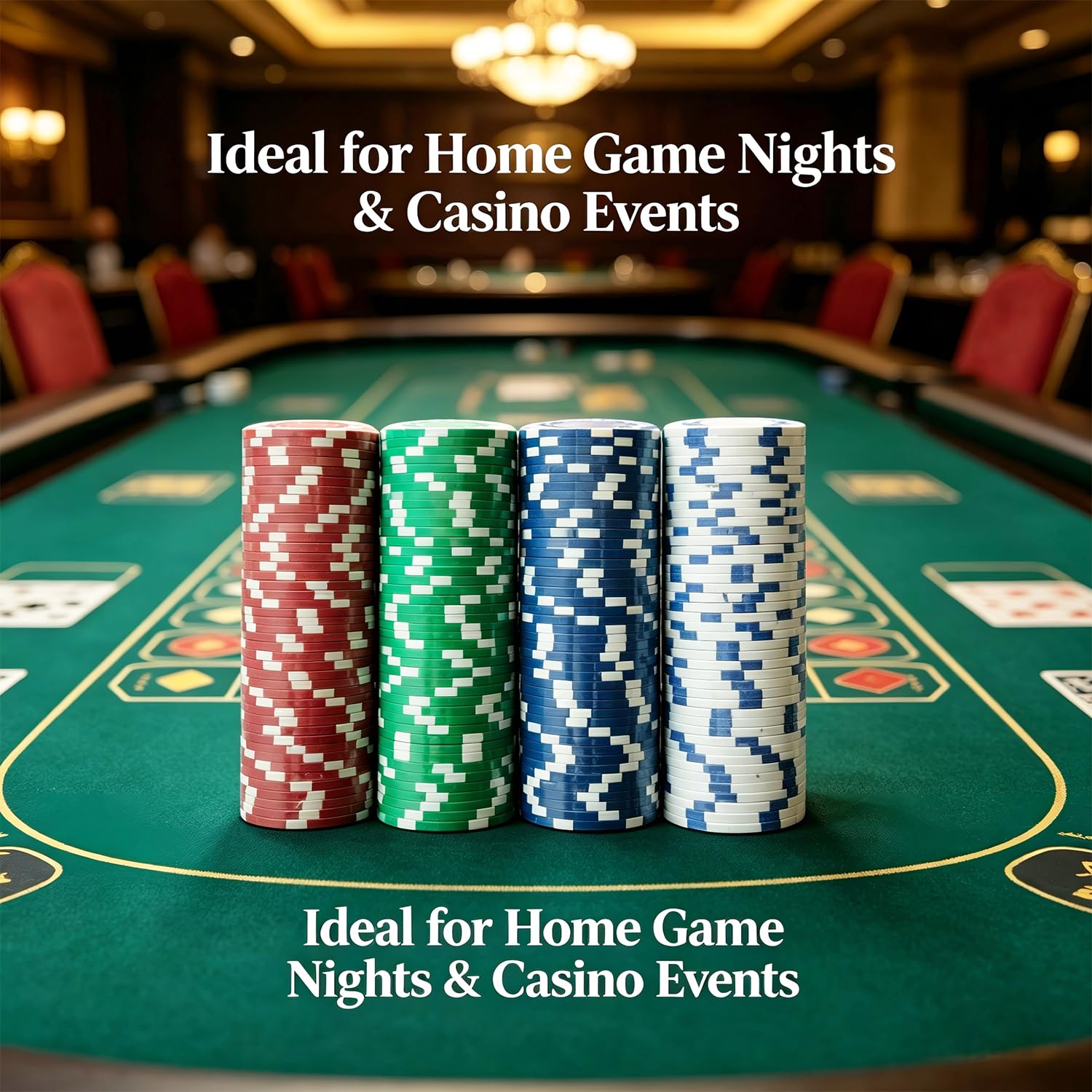 SEETOOOGAMES 200 fichas de póquer de Casino a Rayas de 11,5 g, 4 Colores (Rojo, Verde, Blanco y Azul)