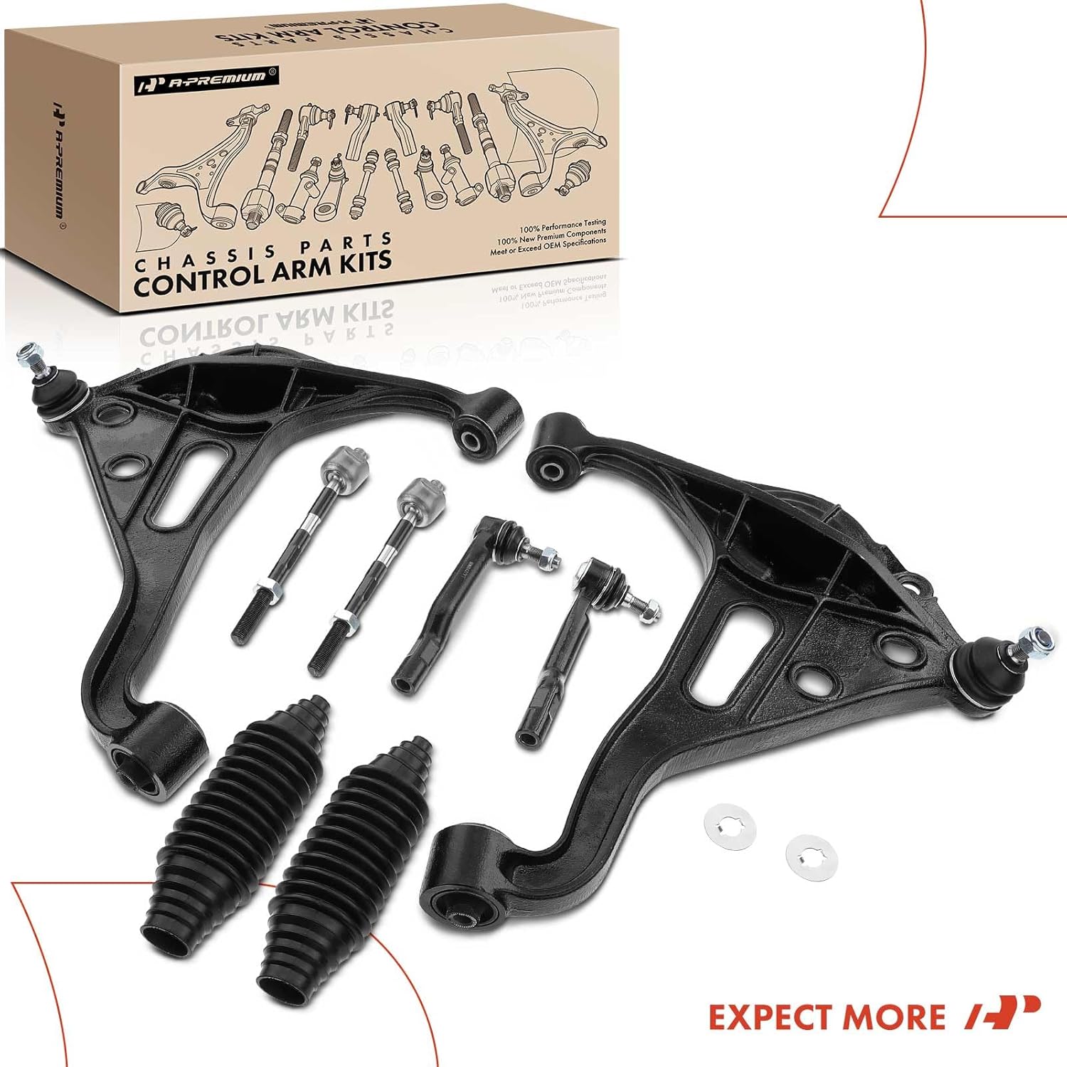 A-Premium Set of 8, Front Lower Control Arm, Inner Outer Tie Rod End, Rack and Pinion Boot, Compatible with Chevrolet Tracker 1999-2004, Suzuki Vitara 1999-2004
