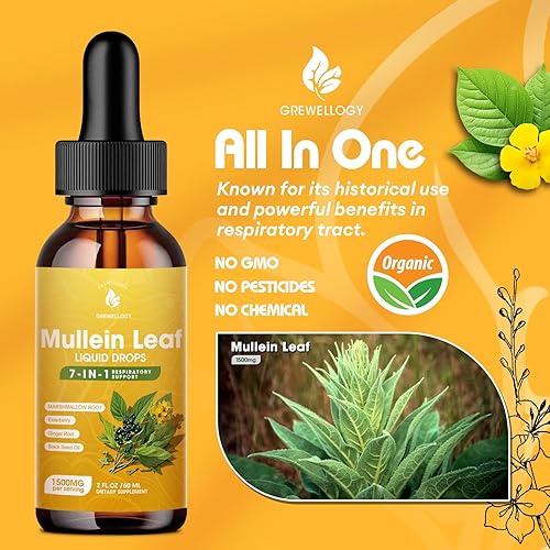 Miniatura 5 de Gotas de gordolobo para pulmones, 7 en 1 1500 mg de extracto líquido de hoja de gordolobo para limpieza de pulmones y apoyo respiratorio,