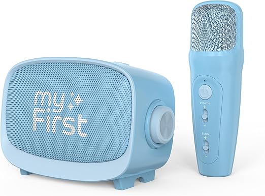 myFirst Voice 2 - Kids Mini Karaoke Machine with Wireless Microphone and Ai Voice Changer for Kids, Portable Bluetooth Speaker, Christmas Toys Gifts for Girls and Boy 3-12 Years Old (Blue)