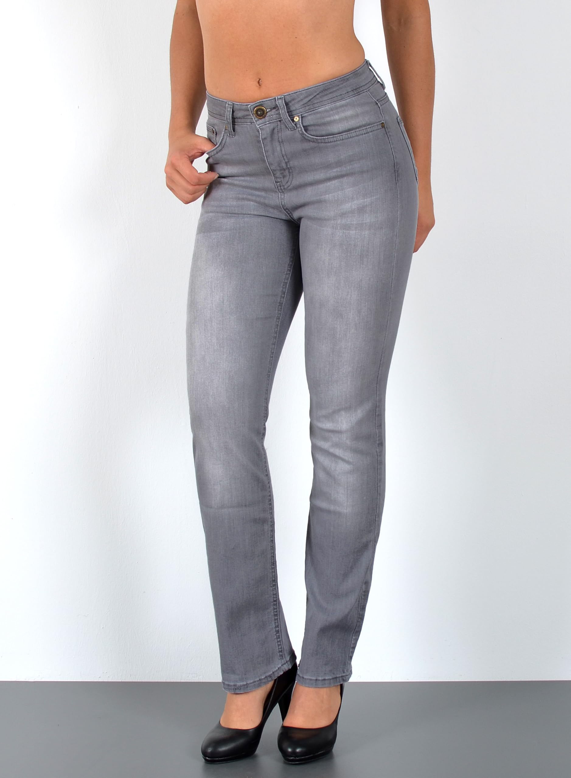 ESRA Straight Fit Jeans Damen High Wasit Damen Jeans Stretch Übergröße G800