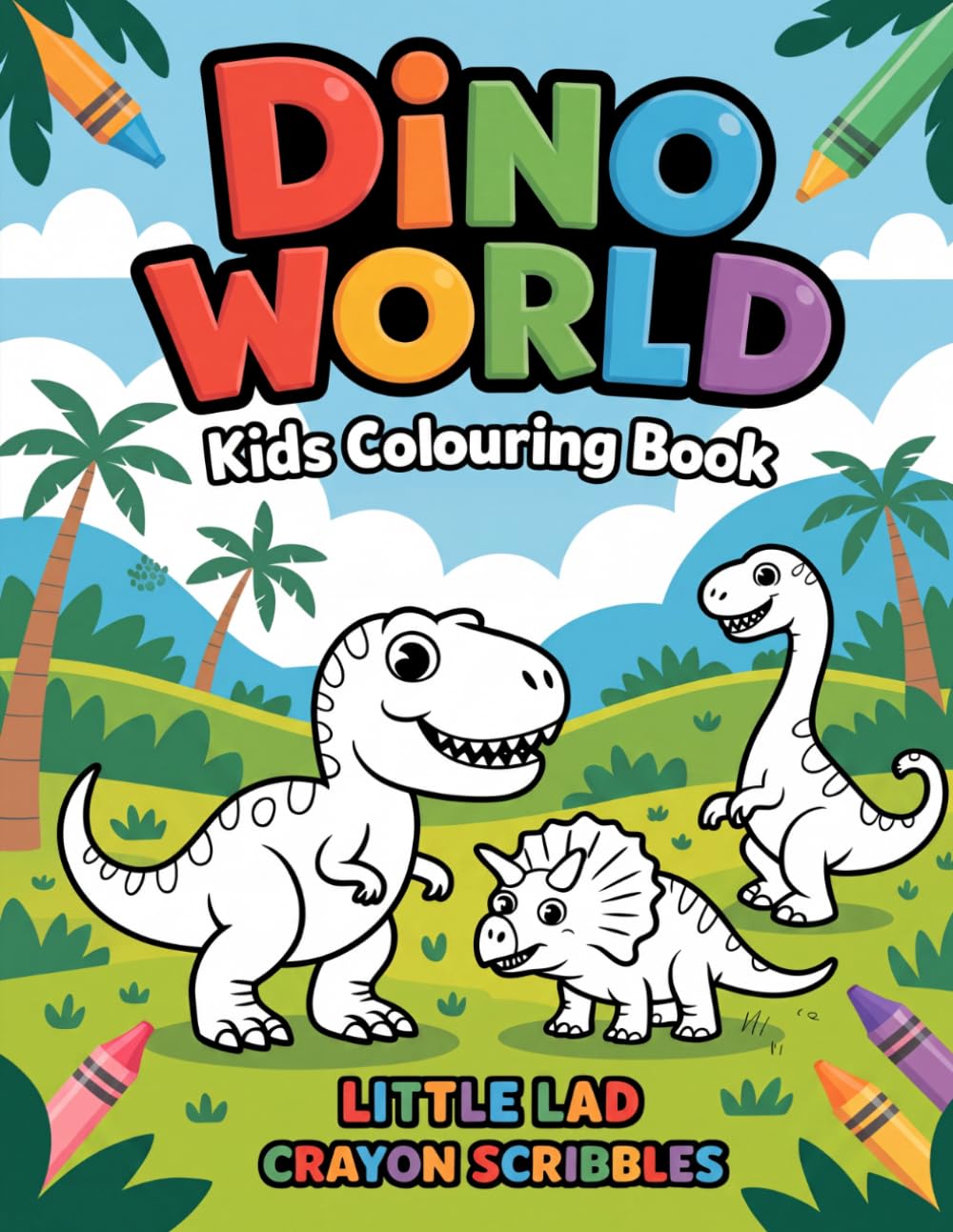 Dino World - Kids Colouring Book: Fun Prehistoric Adventures for Ages 3-6 with Easy-to-Color Dinosaur Pictures. (Kids Colouring Books - Little Lad Crayon Scribbles)