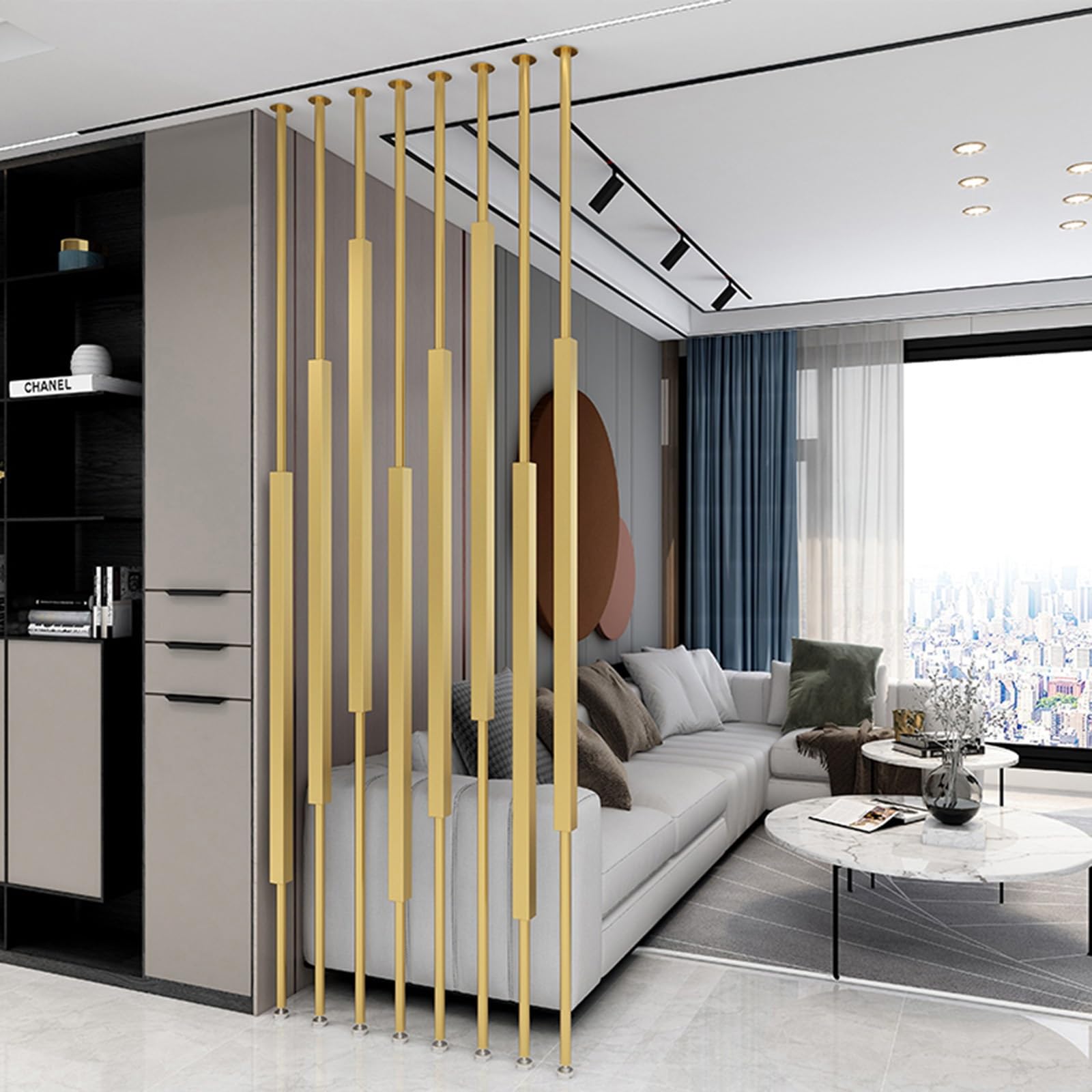 8 Pcs Room Divider Partition Metal Post Floor to Ceiling Privacy Screens Simple Modern Entrance Restaurant Office Decor Column(Gold,240cm/94.4in/