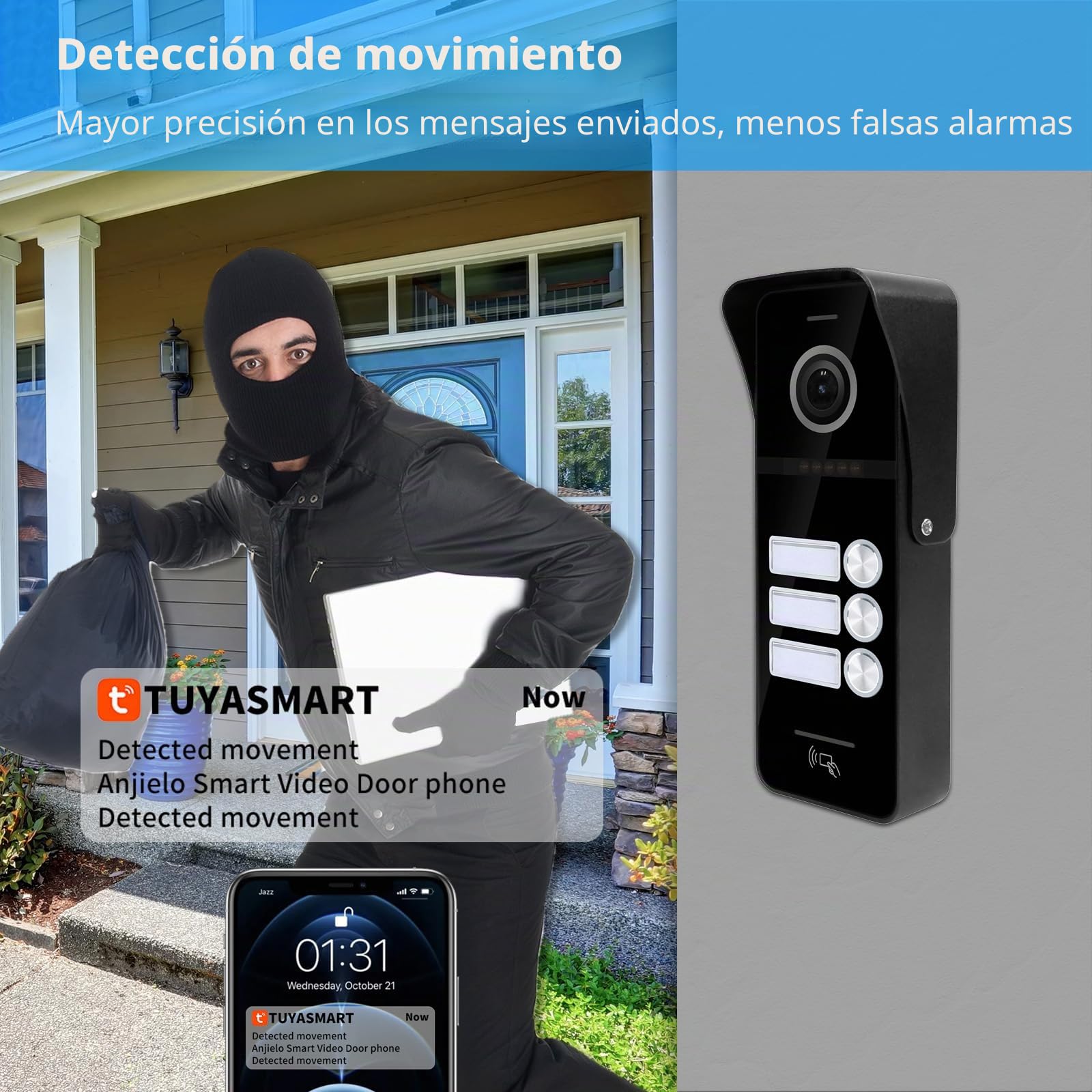Videoportero con cable para apartamentos 3 unidades Videoportero con monitor táctil de 10 pulgadas, Kit de videoportero inalámbrico,Desbloqueo con tarjeta IC para (1 timbre negro+3 monitor negro)
