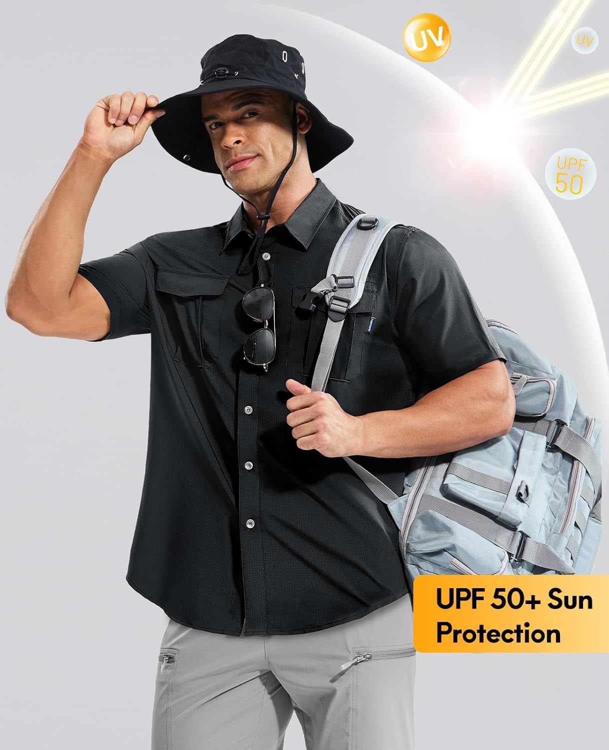 Haimont Men's Sun Protection Shirt Water Resistant Short Sleeve Button Down Shirt Quick Dry Cooling for Hiking Fishing - Image 2