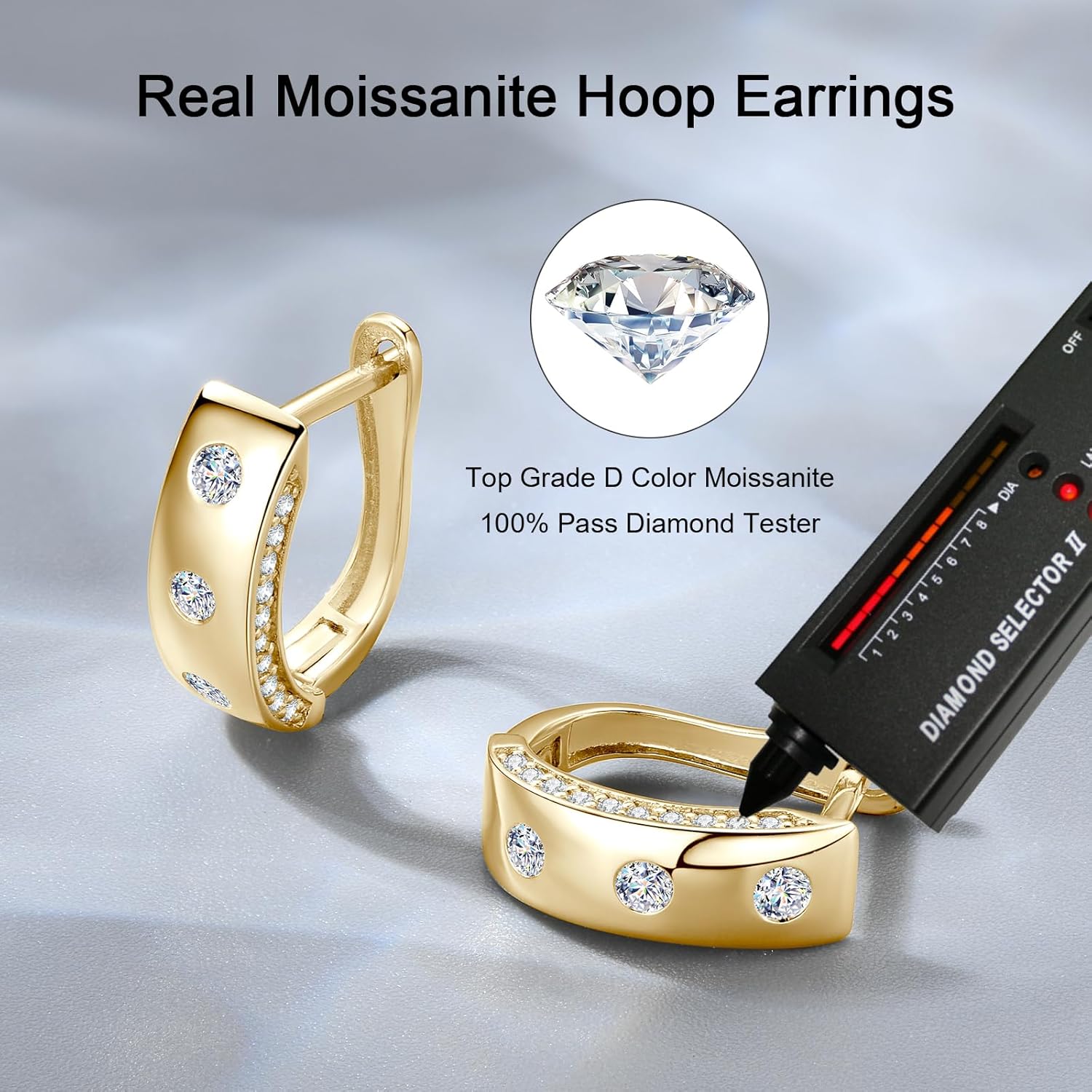 10K Solid Gold Moissanite Huggie Earrings, 0.7ct-1.2ct Brilliant Round Cut Imitation Diamond Hoop Earrings 10K Yellow Gold Huggie Earring for Women Men, Hoops Engagement Wedding Jewelry Gifts - Image 5