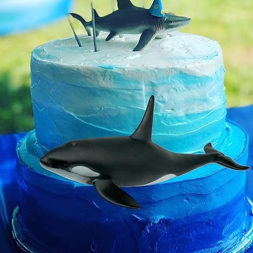 Miniatura 2 de Gemini&Genius Shark Toys - Figura de acción de ballena asesina, animales marinos, orca, pez negro, de goma suave, 16 pulgadas de longitud, ideal