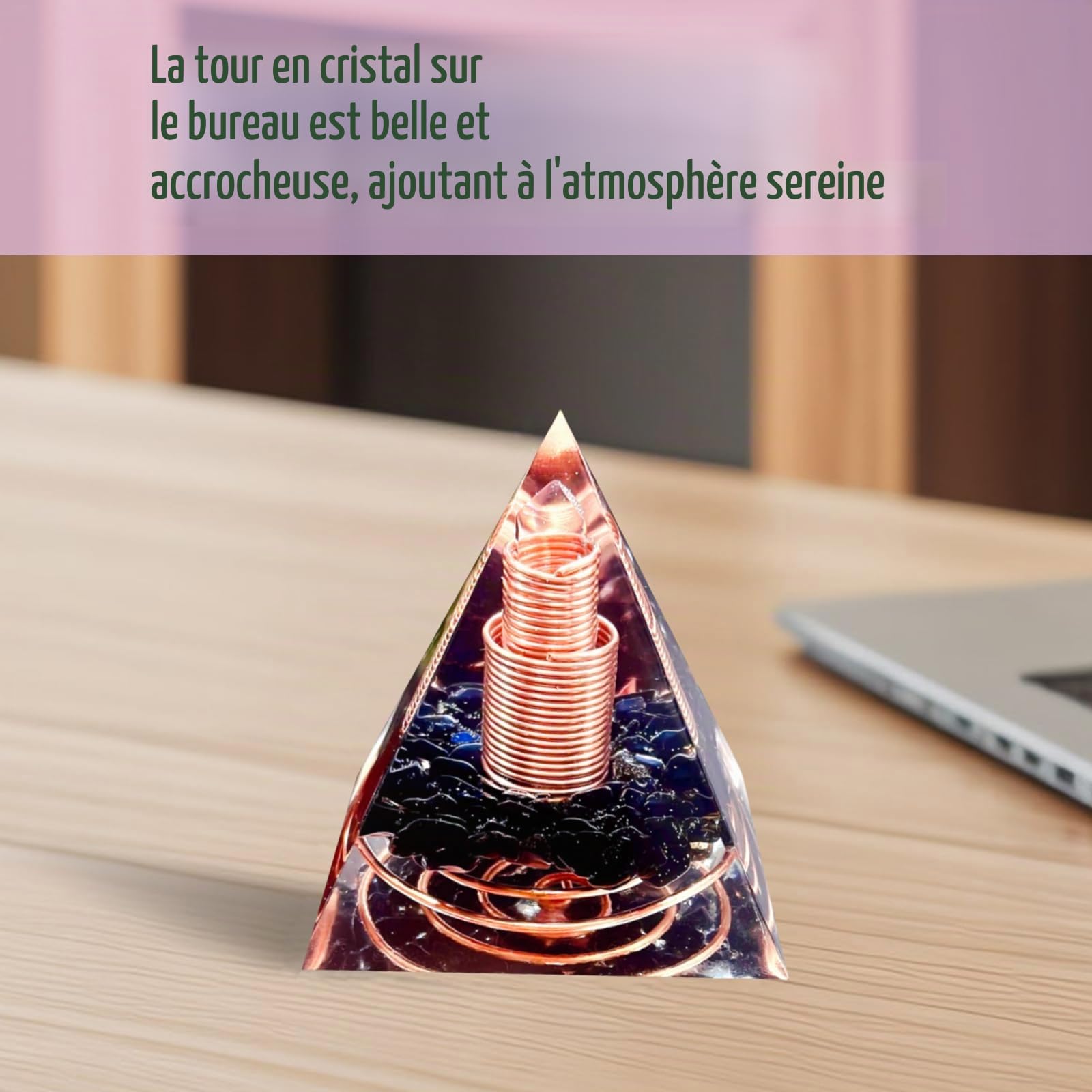 Pyramide colonne cristal,Générateur d'énergie pyramidal de cristal d'Orgonite Obsidienne&Cristal Blanc Réduisez le stress et protégez le chakra pour la méditation,collectez et guérissez(6cm)