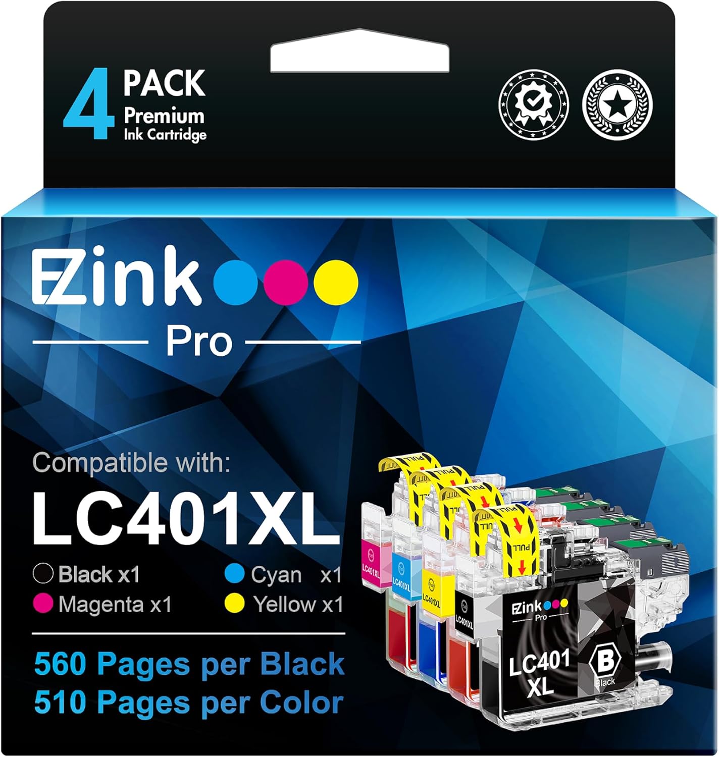 E-Z Ink Pro LC401XL LC401 MFC-J1010DW Ink Cartridges Compatible for Brother LC401XL LC 401XL to use with MFC-J1010DW MFC-J1170DW MFC-J1012DW MFC-J1800DW MFC J1010DW (Black Cyan Magenta Yellow, 4 Pack)