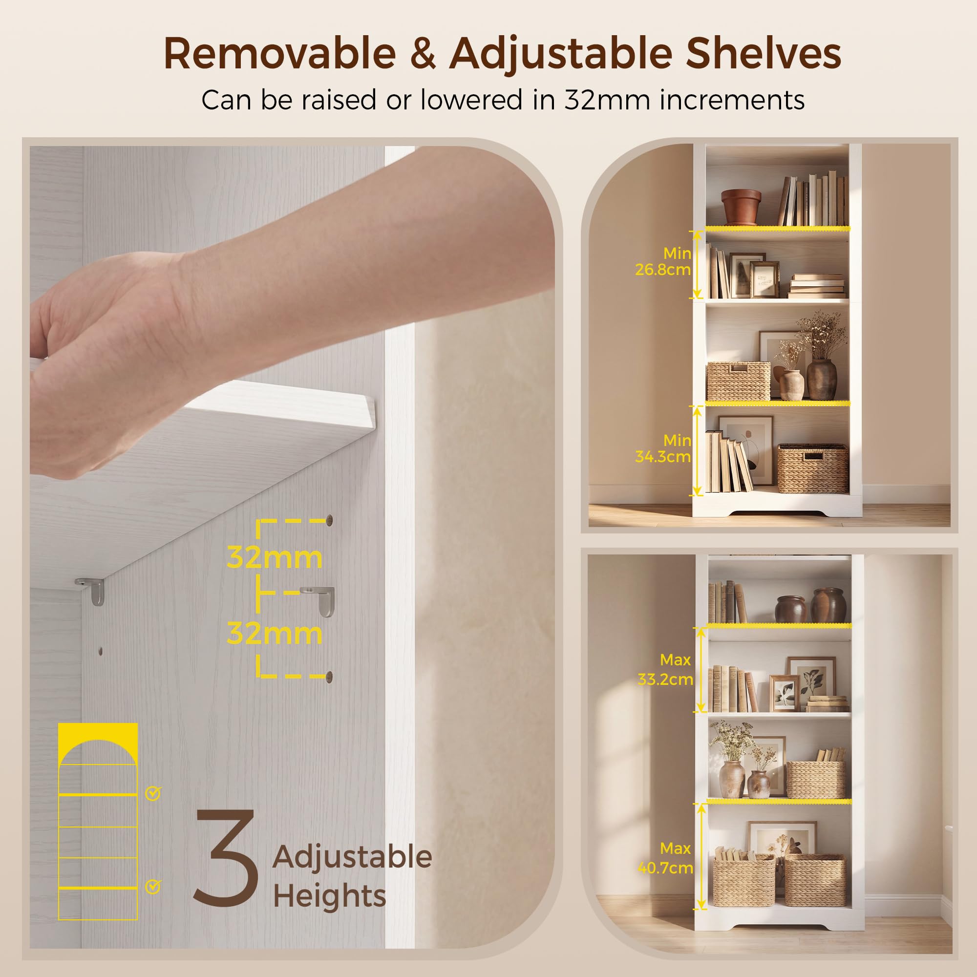 IRONCK Bücherregal, 5 Ebenen Standregal, 180 cm Hoch Rundbogen Bücherregal mit 2 Haken, Offenes Aufbewahrungsregal, Modern Design Wandregal für Wohnzimmer, Büro & Arbeitszimmer