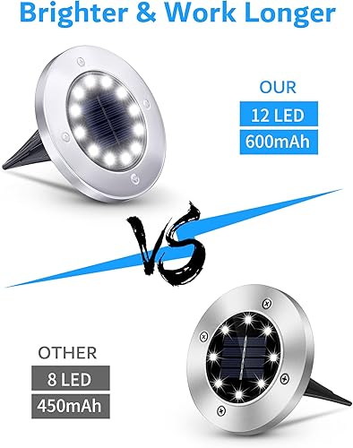 Miniatura 2 de Biling Luces solares de suelo para exteriores, 8 paquetes, 12 luces solares brillantes para exteriores, impermeables, luces planas de paisaje