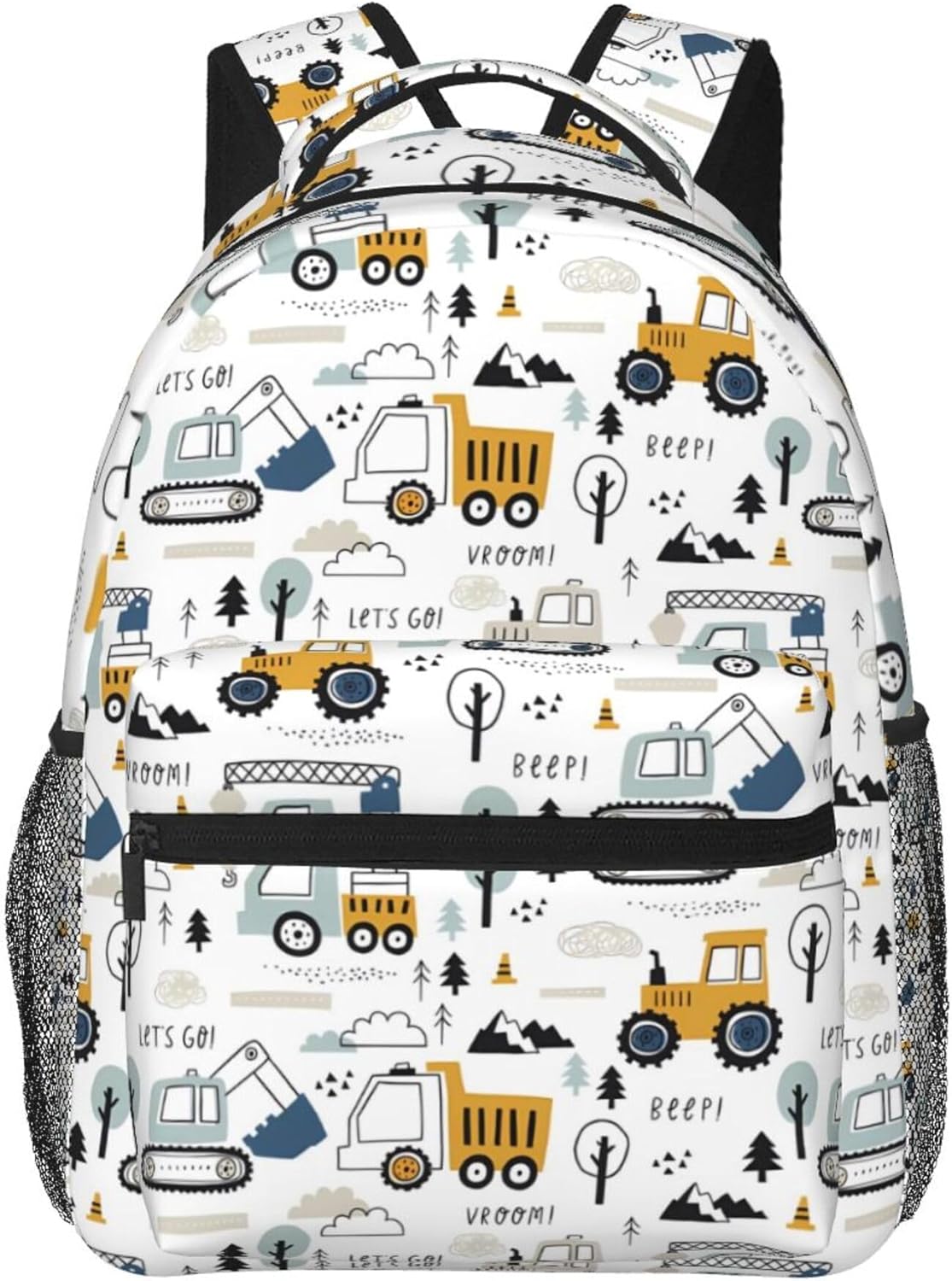 Construction Transport Car School Backpack for Boys Girls Kids 16 Inch Waterproof Strap Adjustable Travel Casual Daypack Lightweight Schoolbag Construction Truck Excavator Bookbag