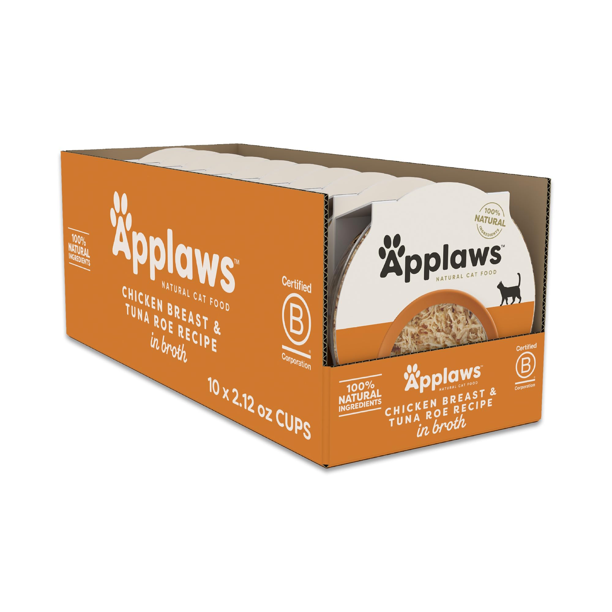 Applaws Natural Wet Cat Food in Broth, Limited and Natural Ingredients, High Protein with No Artificial Additives, Chicken Breast & Tuna in Broth (10