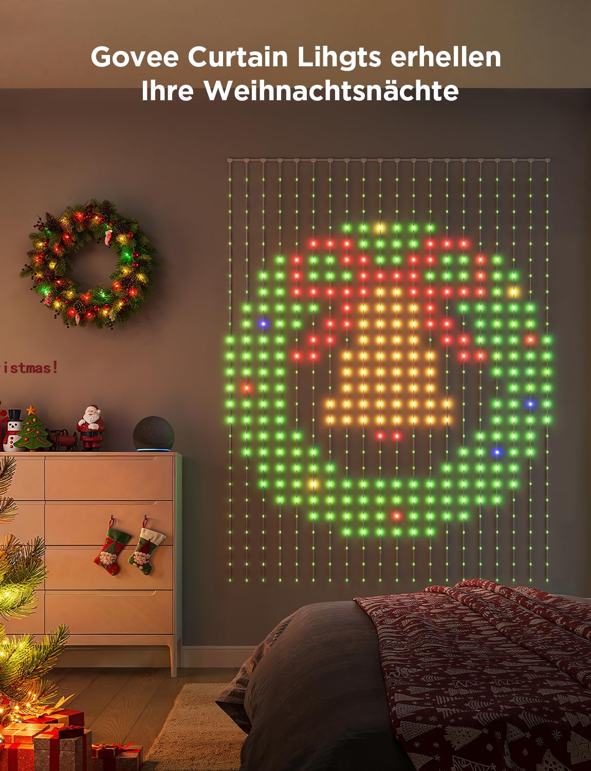 Govee Smart LED Vorhang 3x2m, RGBIC Curtain Lights, 1040 LEDs, IP65 | Kompatibel mit Alexa, DIY GIF, RGBIC Farbwechsel, Weihnachtsdeko, App-Steuerung