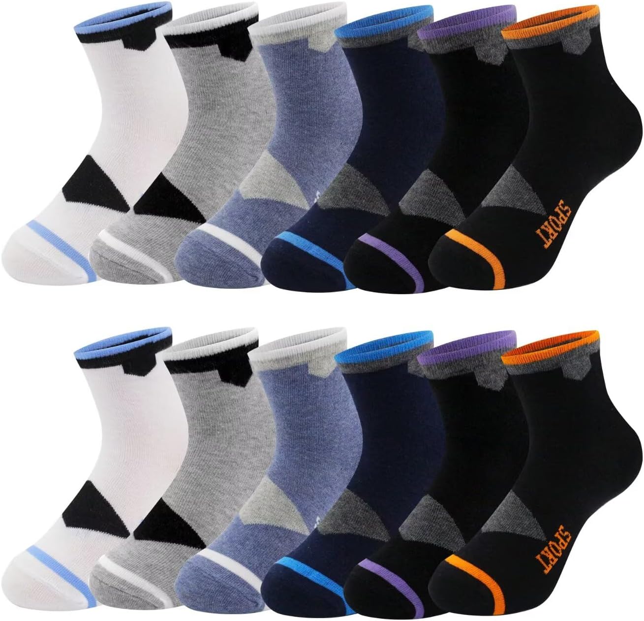 Uizuooy Boys Athletic Socks 4-15 Years, Kids Ankle Breathable Long Sport Crew Socks 12 Pairs