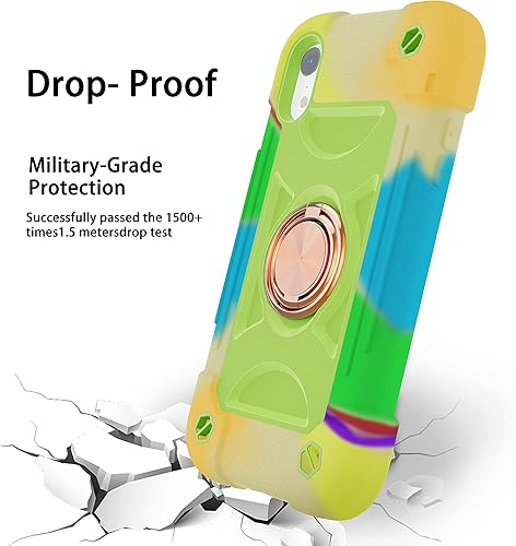 Miniatura 5 de Funda para iPhone XR de 6.1 pulgadas con soporte de anillo, con 2 protectores de pantalla de cristal, resistente a los golpes, resistente a los
