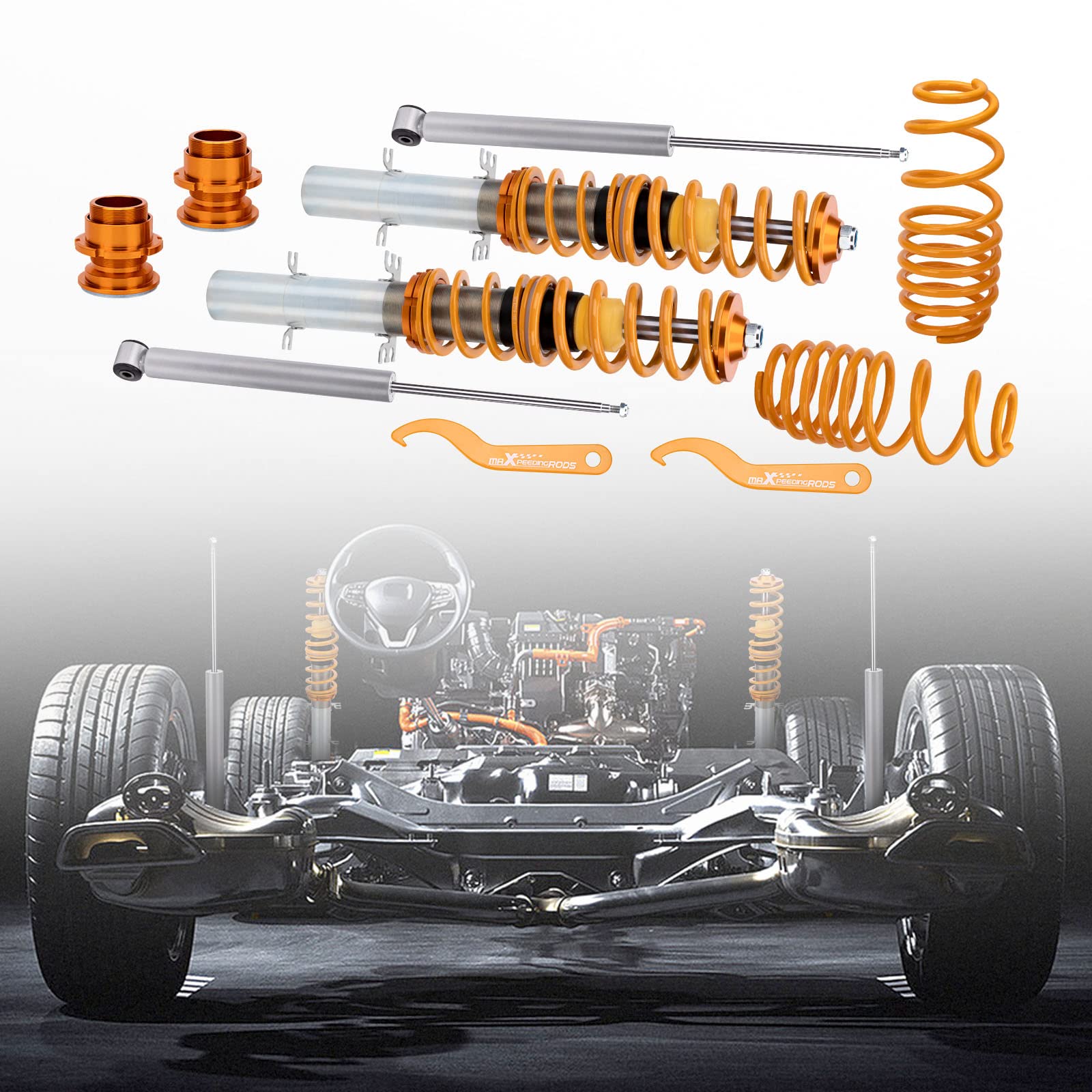 maXpeedingrods 4X Kit Coilovers Assettata Ammortizzatori Coilover Sospensioni Altezza Regolabile per Volkswagen Golf 4 per Seat Leon per New Beetle