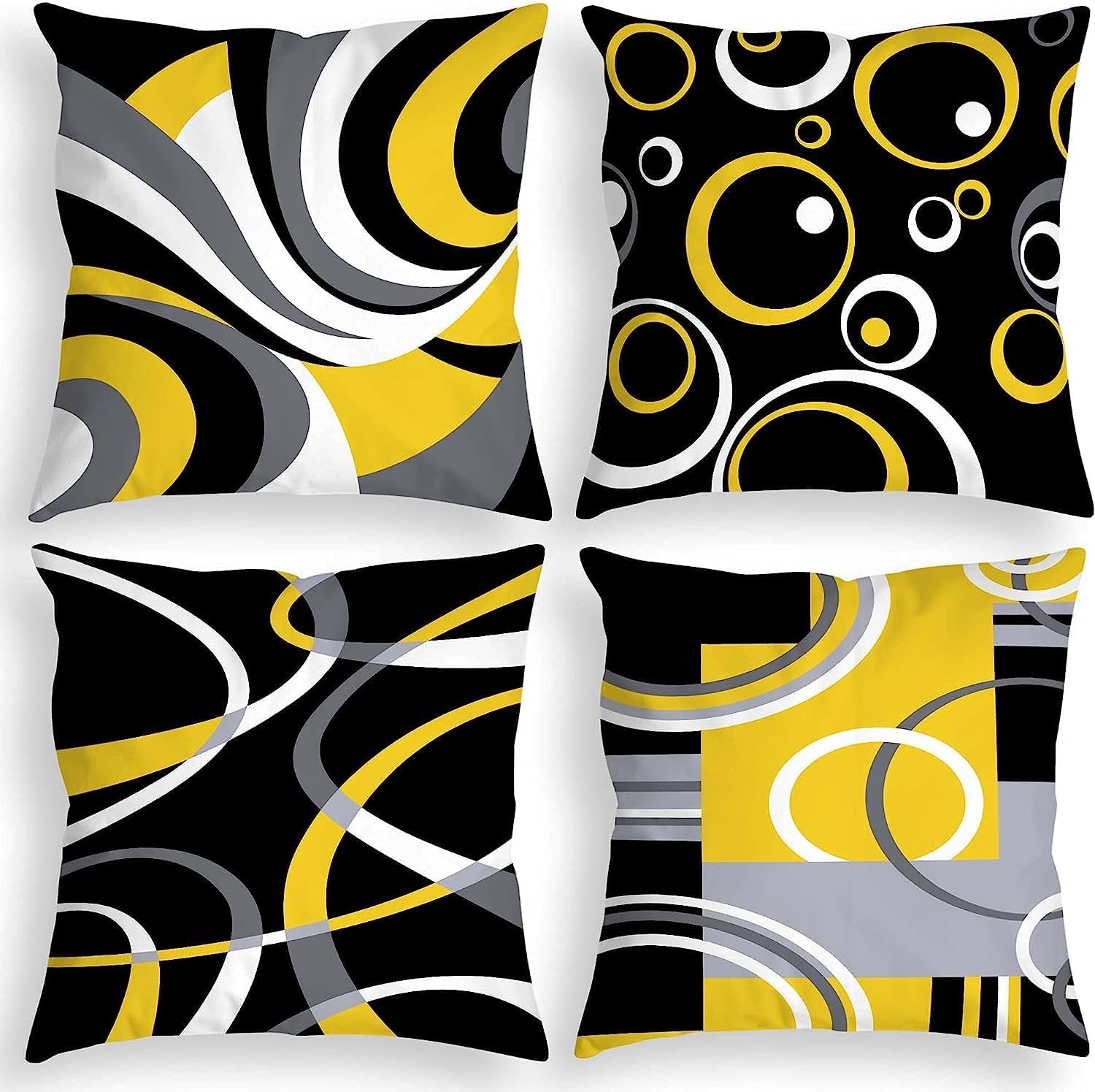 D DIFARIC Yellow and Black Throw Pillow Covers 20x20 Inches Set of 4 Decor