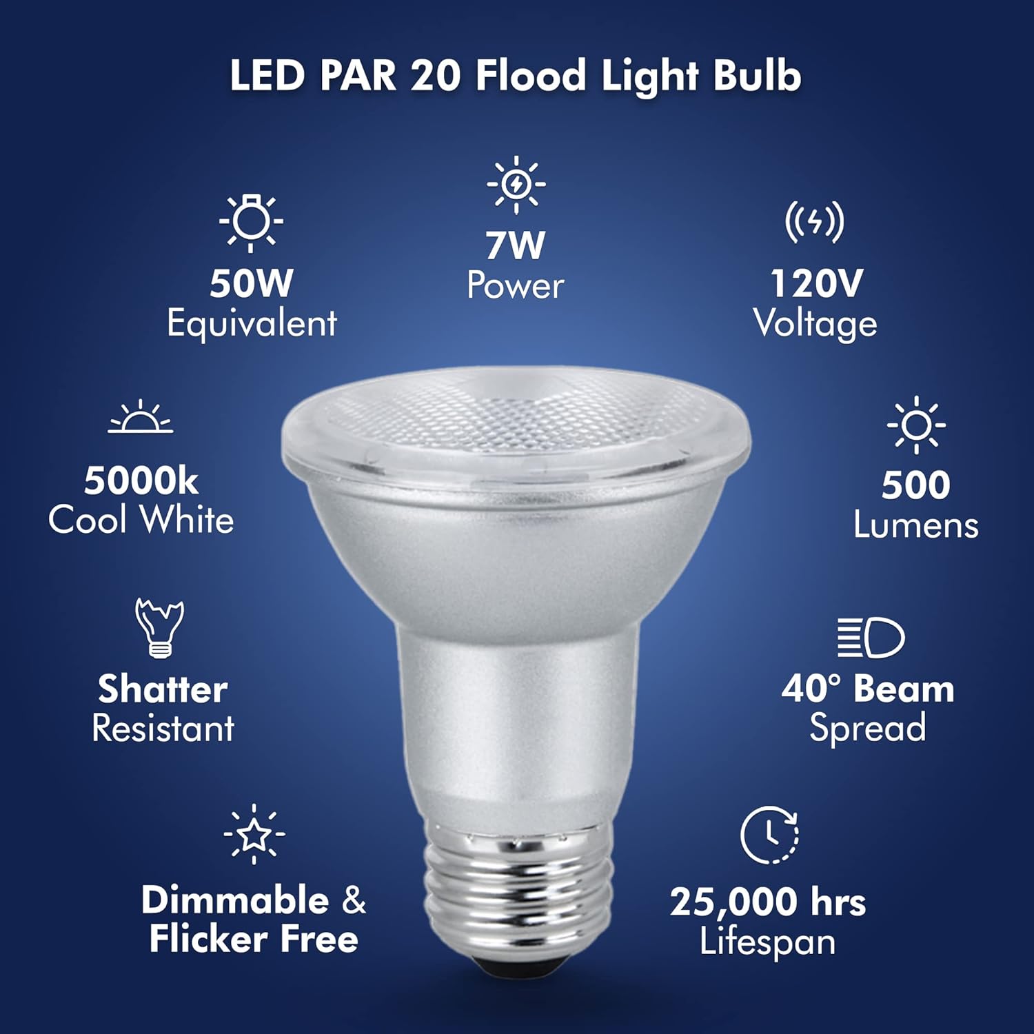 Xtricity LED Light Bulb PAR20, Dimmable Flood Light Bulb, 7 Watt (50W Equivalent), 500 Lumens, 5000k Daylight, 120V, Indoor/Outdoor, Energy Star Certified, UL Listed (2 Pack)