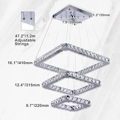 Miniatura 6 de Lámparas de araña LED de cristal, lámparas colgantes modernas de cuadrados, 81216 pulgadas, blanco frío (cuadrados con luz fría, 203040 cm)