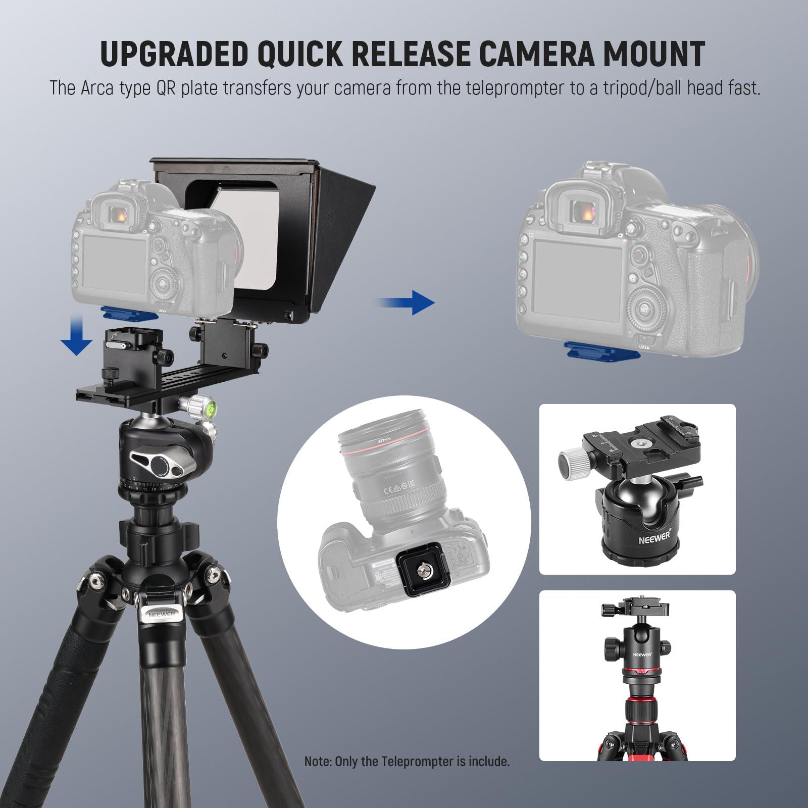 NEEWER X1 Pro II Teleprompter 9" Metall mit RT113 Fernbedienung/App Steuerung, Schnellwechsel 1s Verriegelung Arca Typ QR Platte, magnetische Telefonklemme, kompatibel mit iPhone Android Handy