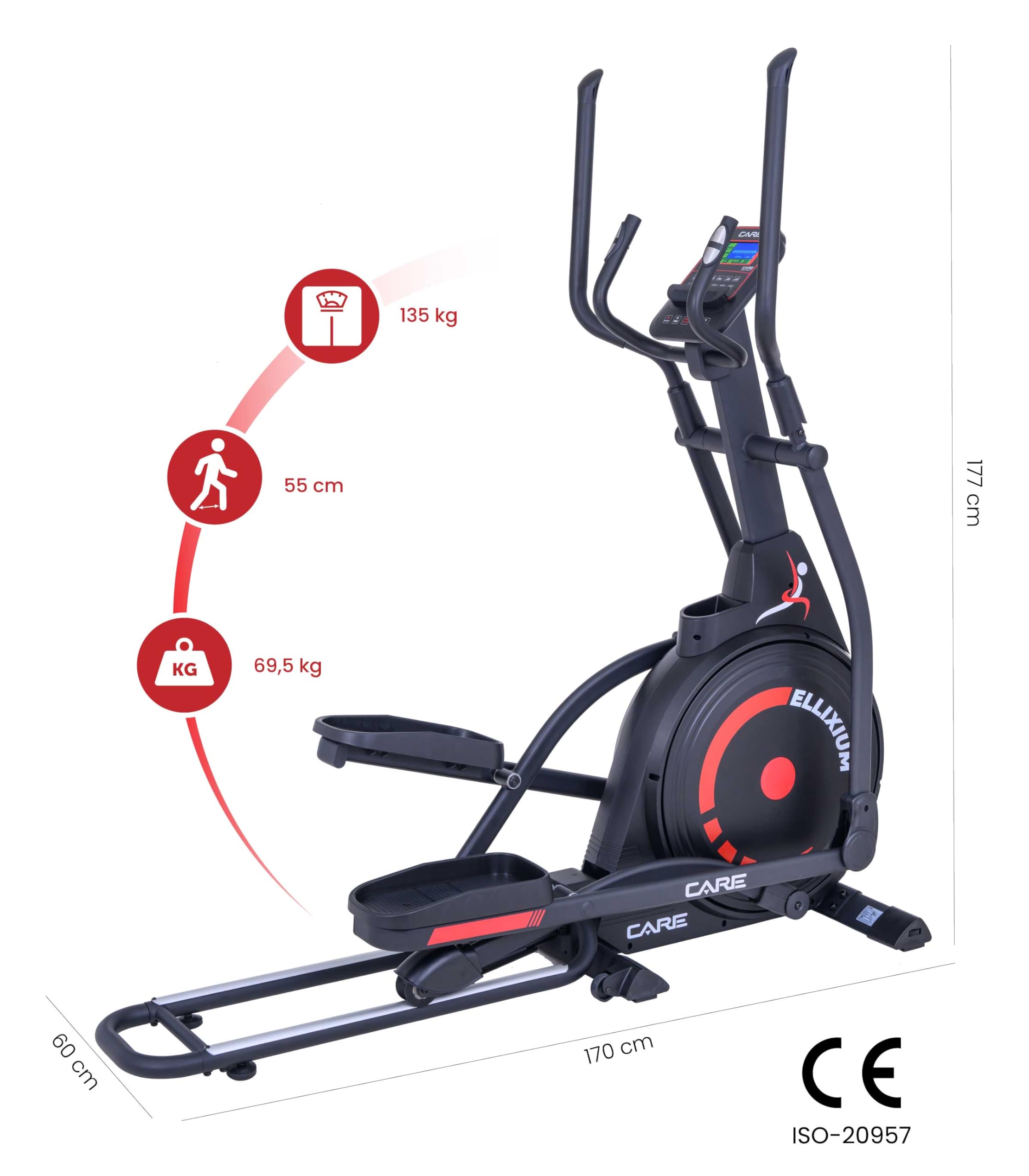 Care Fitness - Vélo Elliptique - ELLIXUM FD - 23 Programmes - Masse d'intertie 16Kg - Système de Pliage Ingénieux - Semelles Antidérapantes - Système de Résistance Magnétique Fluide et Silencieux