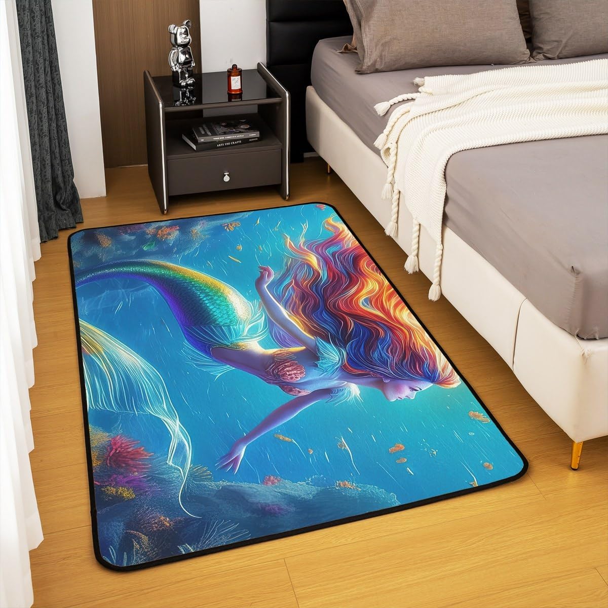 jejeloiu Mermaid Living Room Rugs Area Rug 3x5 Ocean Life Sea Animal Accent Rug for Boys Girls Teens Fish Scales Indoor Floor Mat Princess Decor Decorative Rug Sea Blue Doormats Floor Mat