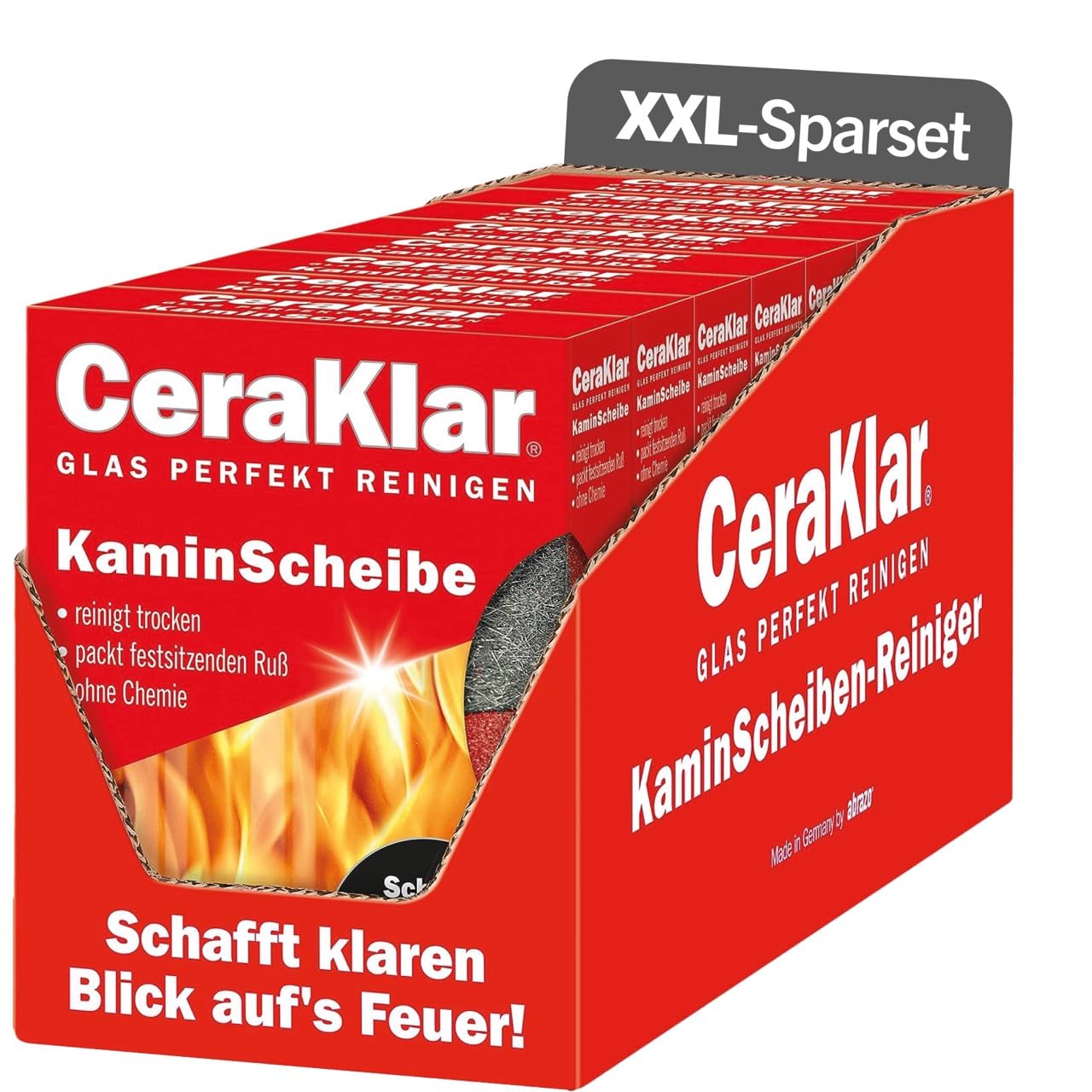 abrazo CeraKlar KaminScheibe - 16 Kaminscheibenreiniger, 8x2 Stk. - kratzfreie Kamin Scheibenreinigung ohne Chemie, Kaminglasreiniger, Kaminreiniger