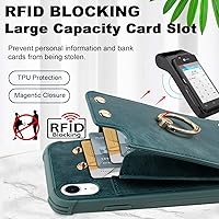 Vista 3 de Funda tipo cartera para iPhone XR10R con tarjetero de crédito, funda protectora de cuero a prueba de golpes compatible con anillo de rotación de 360