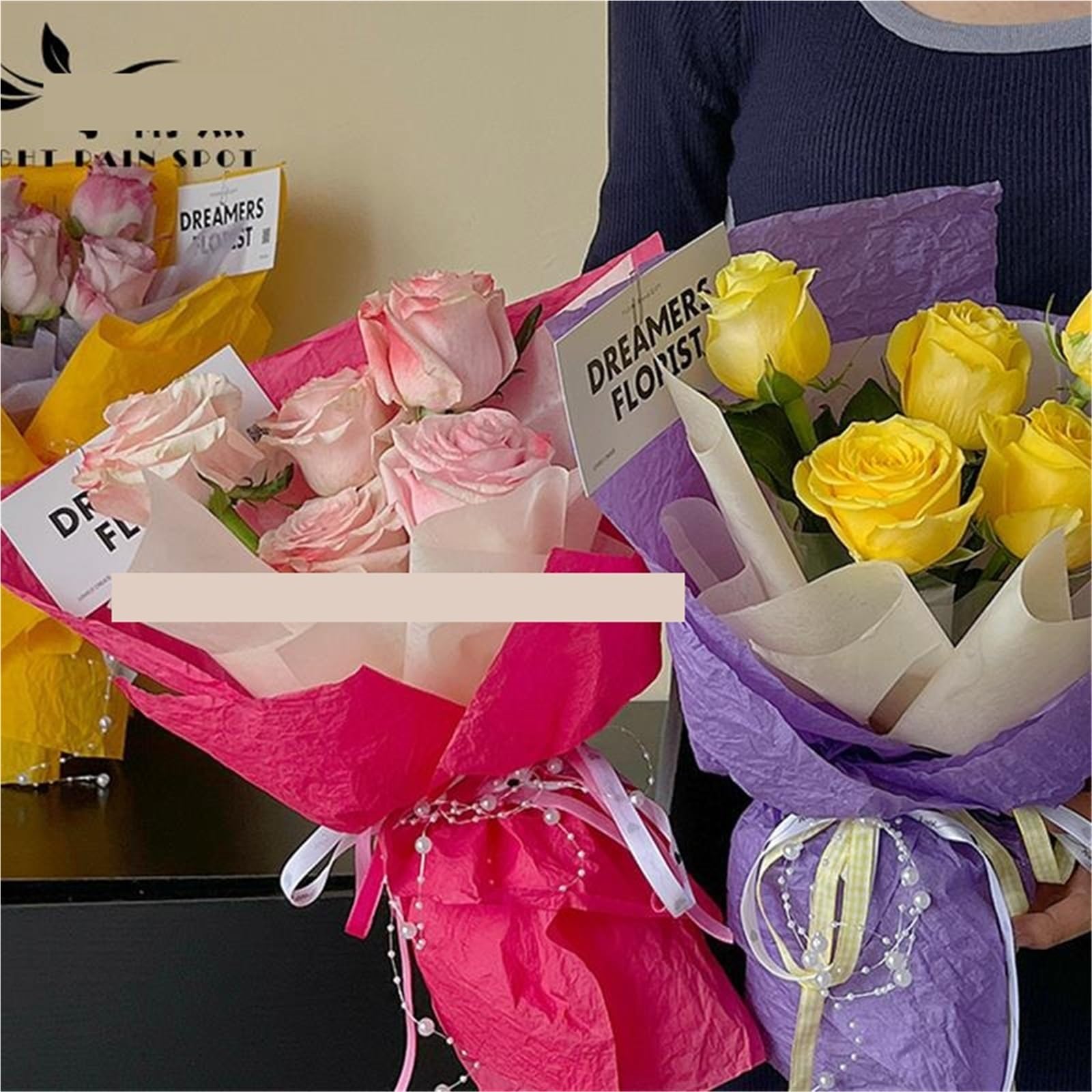 Blumengeschenk-Dekopapier, Geschenkpapier, 7 Stück, 53 x 53 cm, mehrfarbig(Lightbrown)