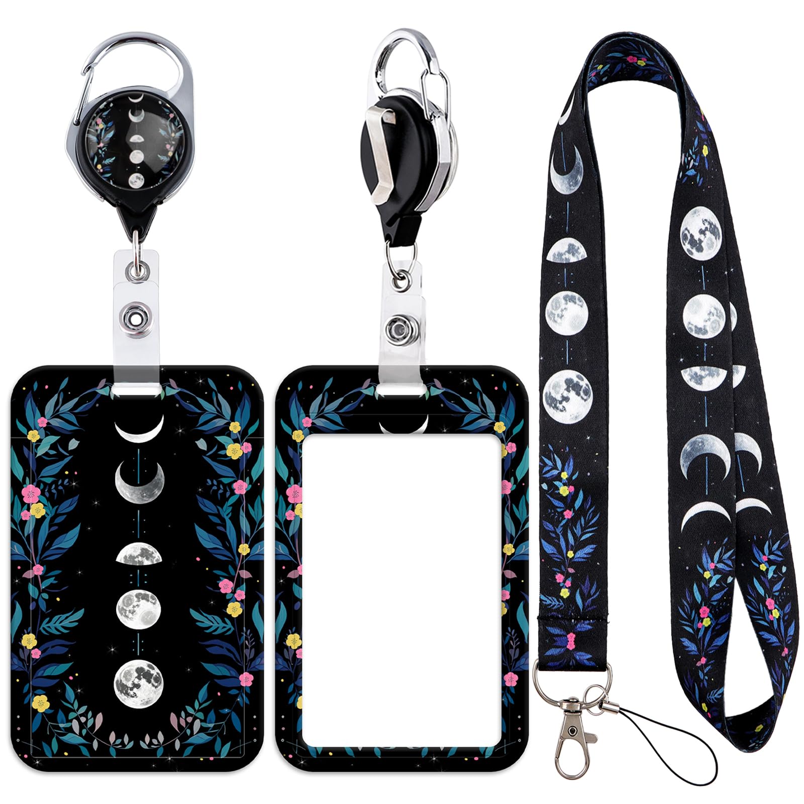 Moon Phase Lanyard ID Badge Holder Aesthetic Retractable Reel Clip for Women Girls Lanyards for ID Badges Keychain Keys Nature — image 1