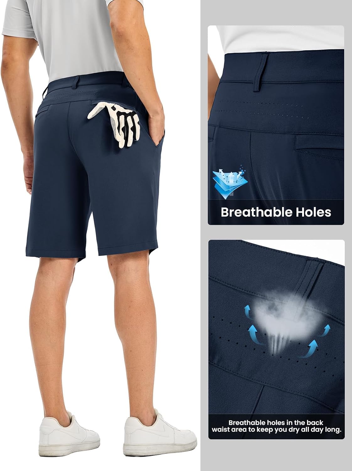 Rdruko Men's Golf Shorts 10" Stretch Quick Dry Lightweight Casual Dress Athletic Shorts with 4 Pockets